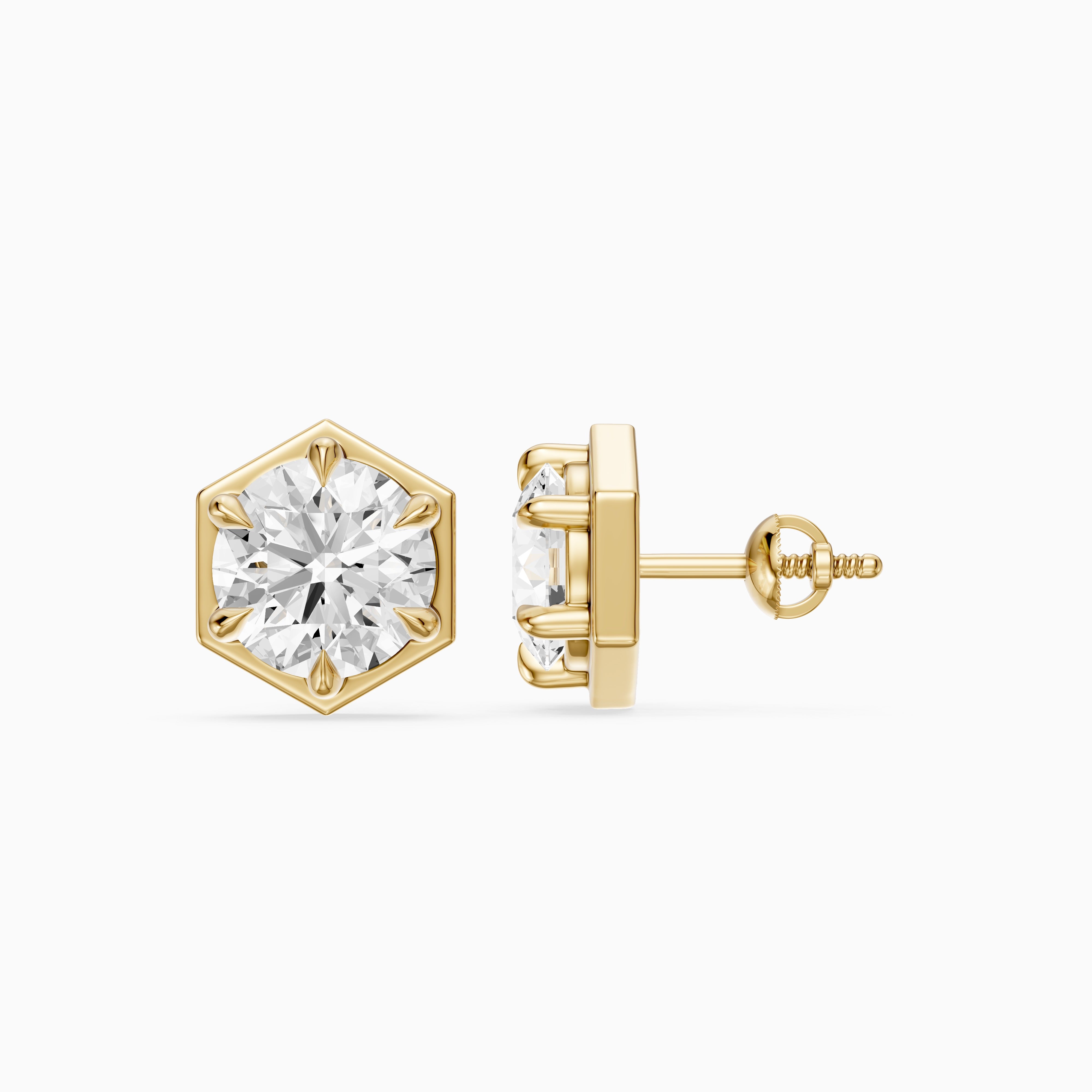 Ylva Round Cut Lab Grown Diamond Hexagon Frame Stud Earrings
