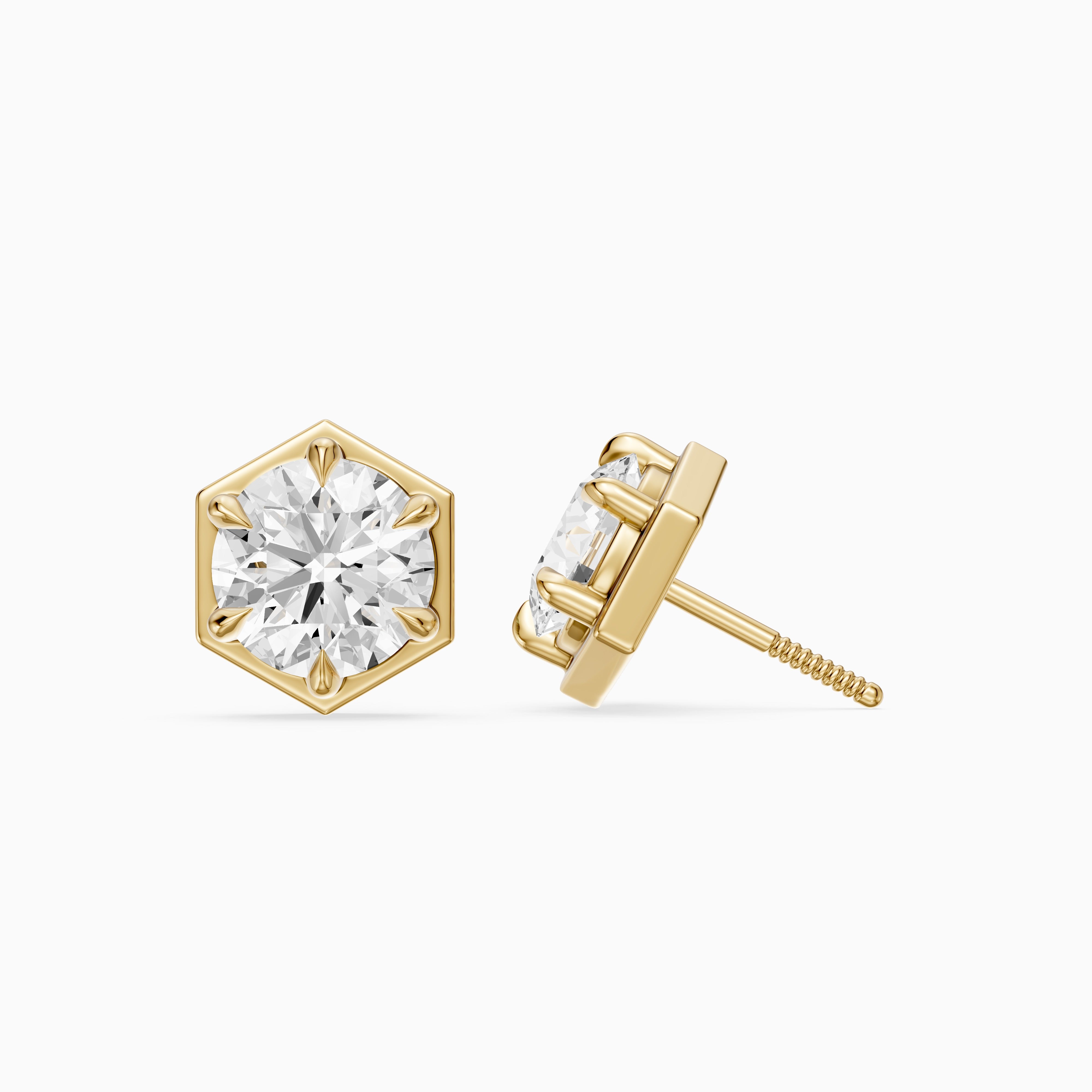 Ylva Round Cut Lab Grown Diamond Hexagon Frame Stud Earrings