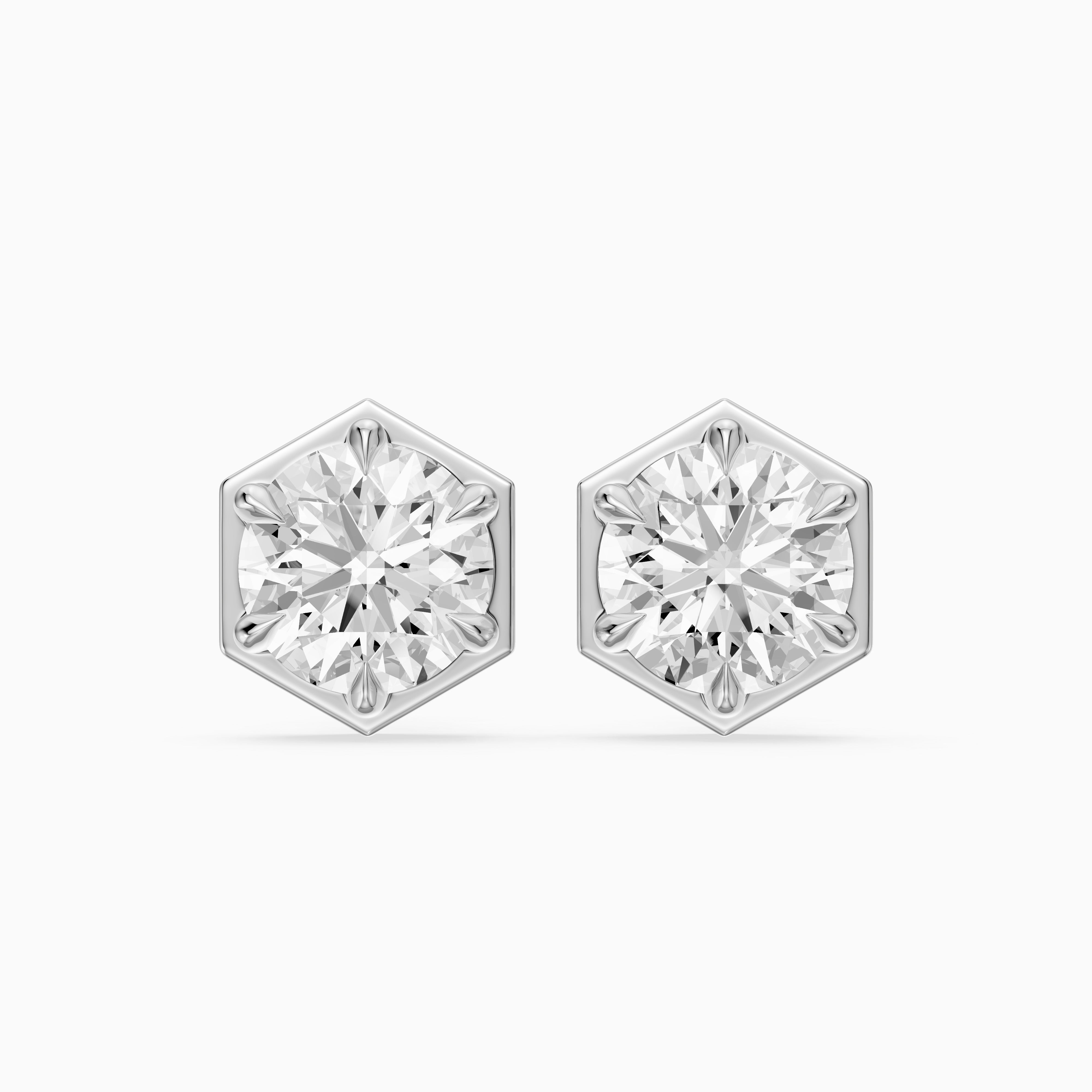 Ylva Round Cut Lab Grown Diamond Hexagon Frame Stud Earrings