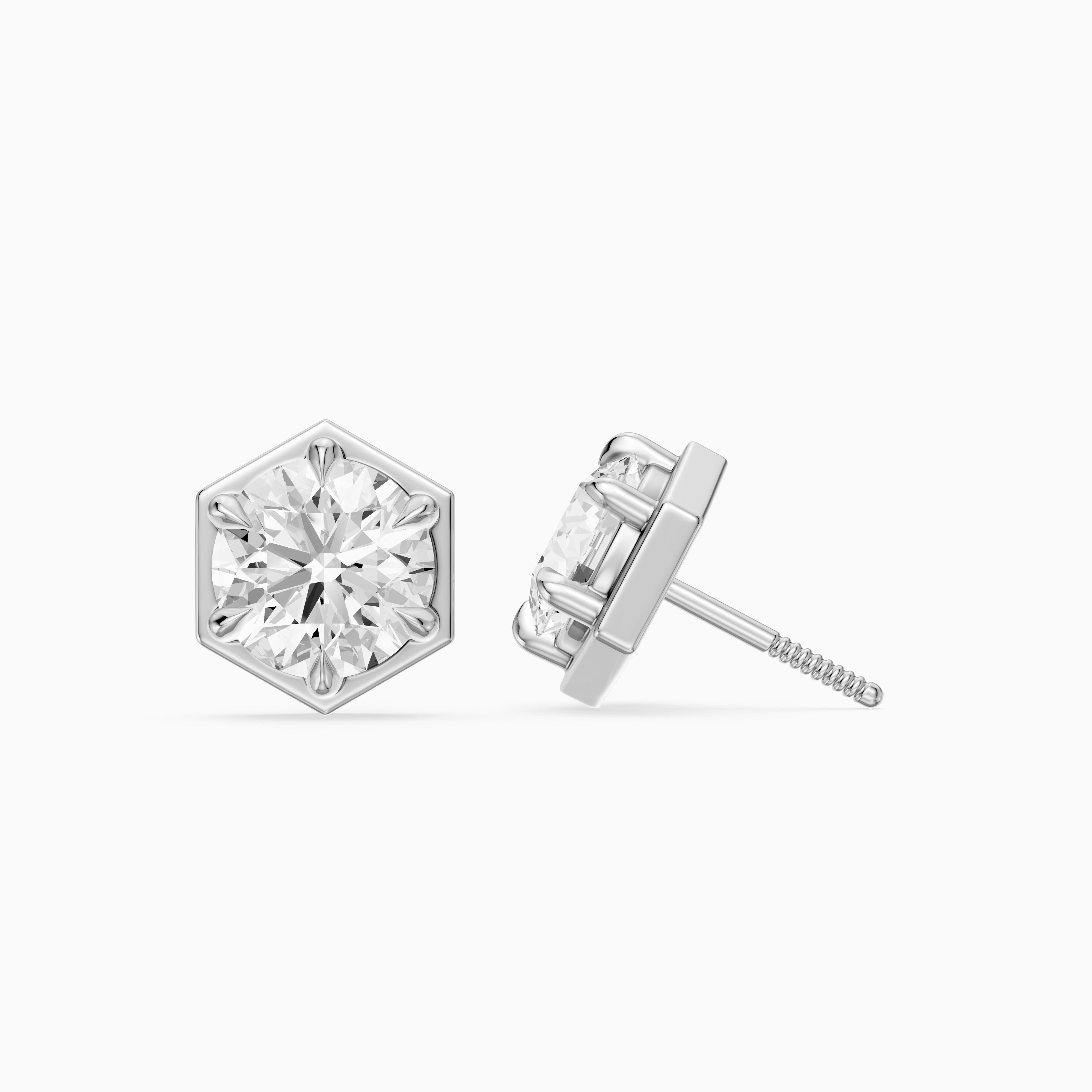 Ylva Round Cut Lab Grown Diamond Hexagon Frame Stud Earrings