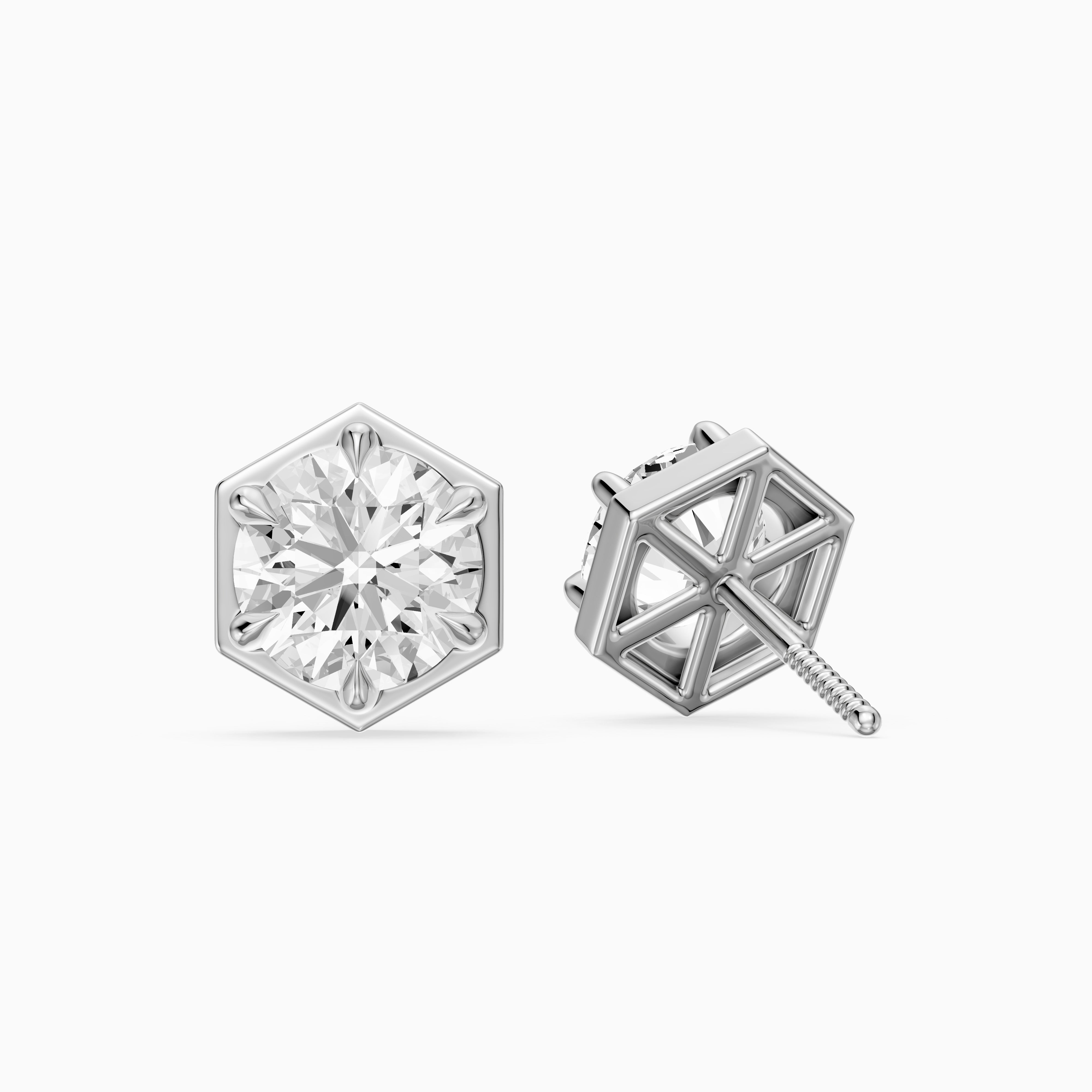 Ylva Round Cut Lab Grown Diamond Hexagon Frame Stud Earrings
