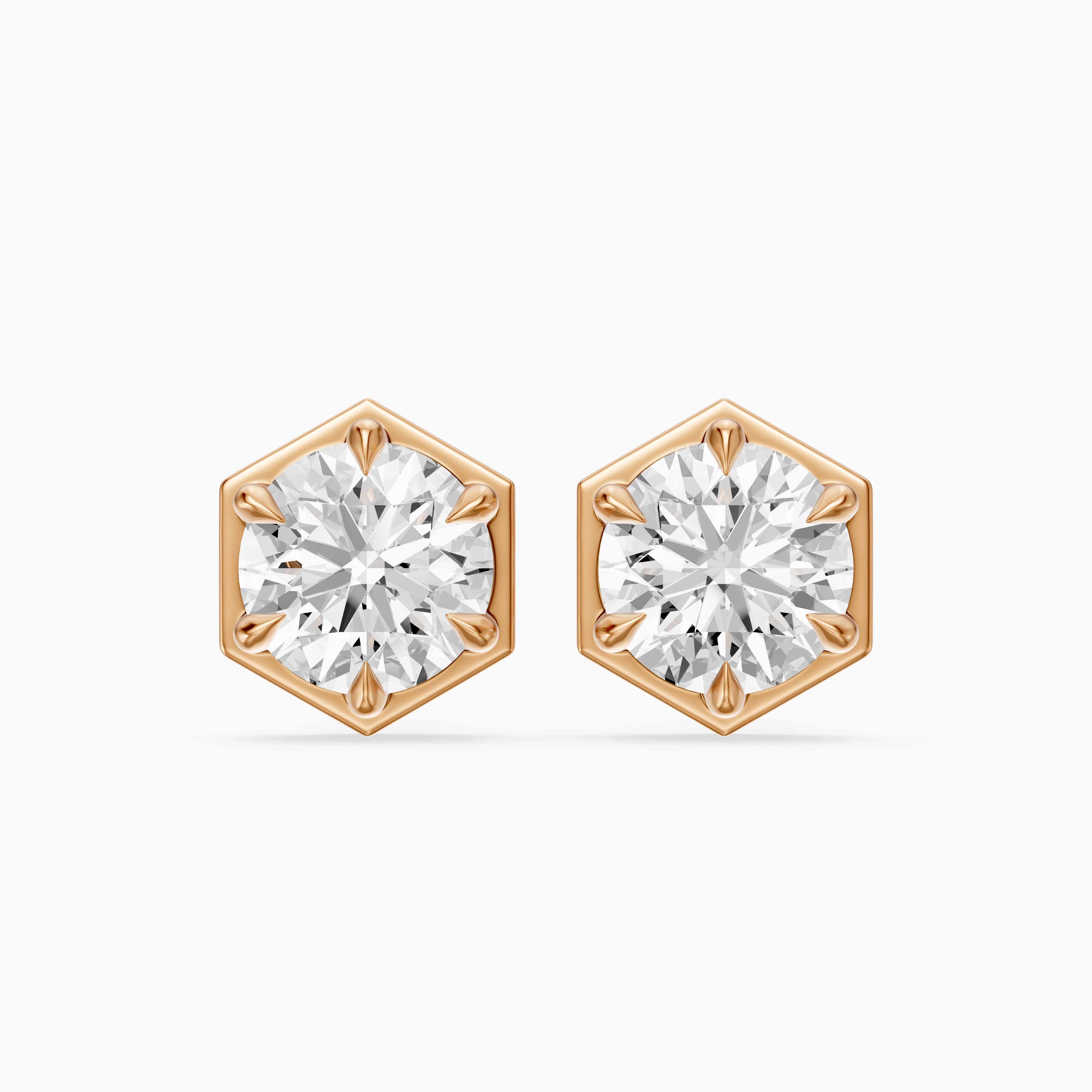 Ylva Round Cut Lab Grown Diamond Hexagon Frame Stud Earrings