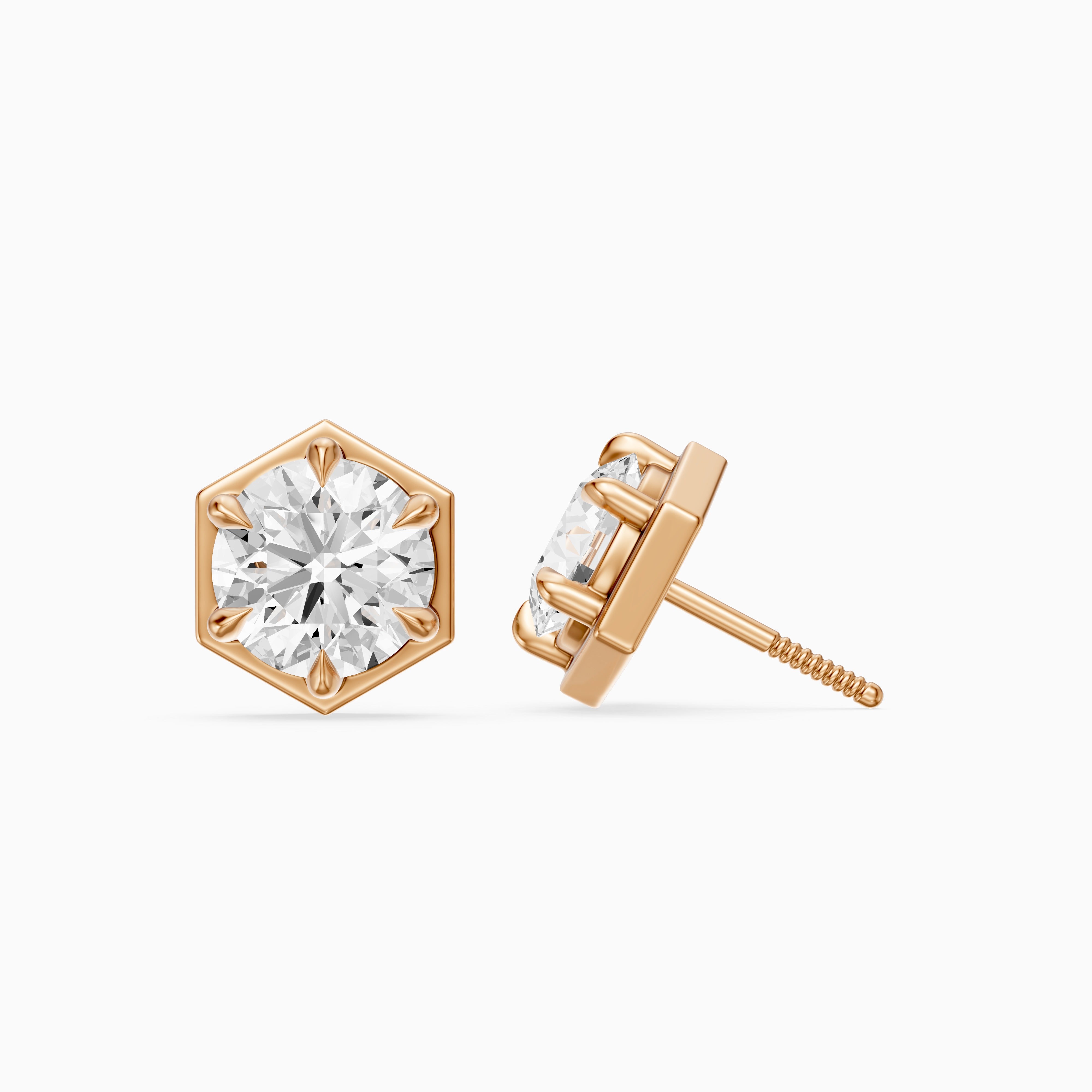 Ylva Round Cut Lab Grown Diamond Hexagon Frame Stud Earrings