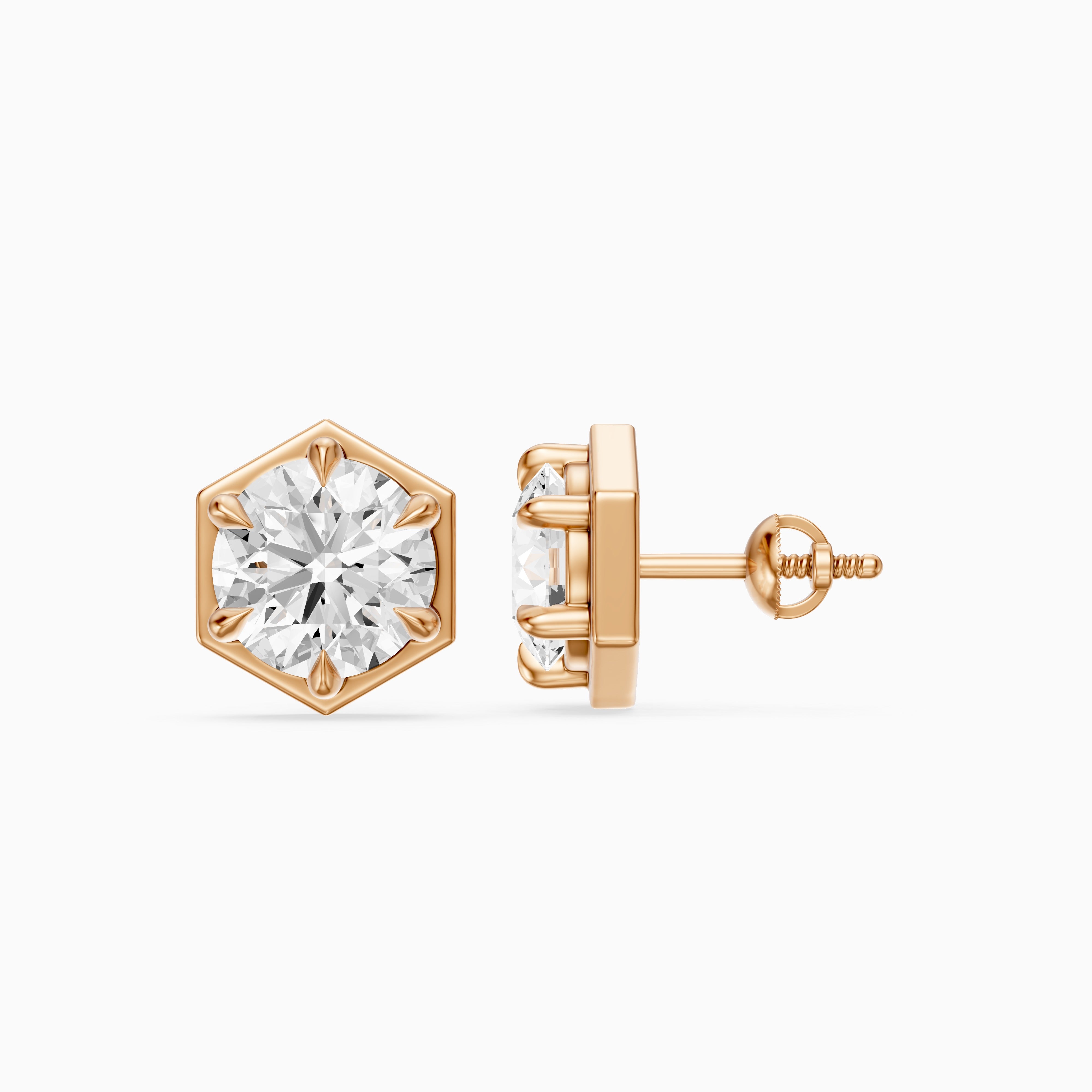 Ylva Round Cut Lab Grown Diamond Hexagon Frame Stud Earrings
