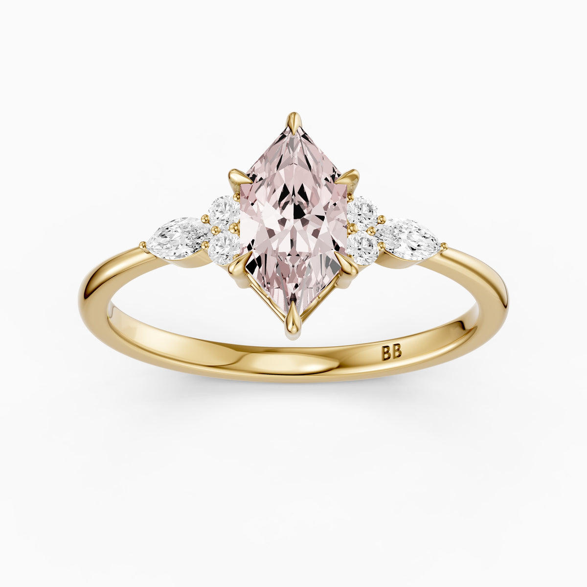 Jorja Dutch Marquise Cut Pink Lab Grown Diamond Ring with Round and Marquise Side Stones