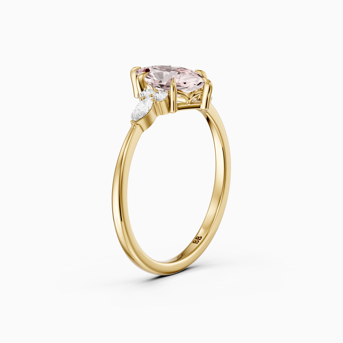 Jorja Dutch Marquise Cut Pink Lab Grown Diamond Ring with Round and Marquise Side Stones