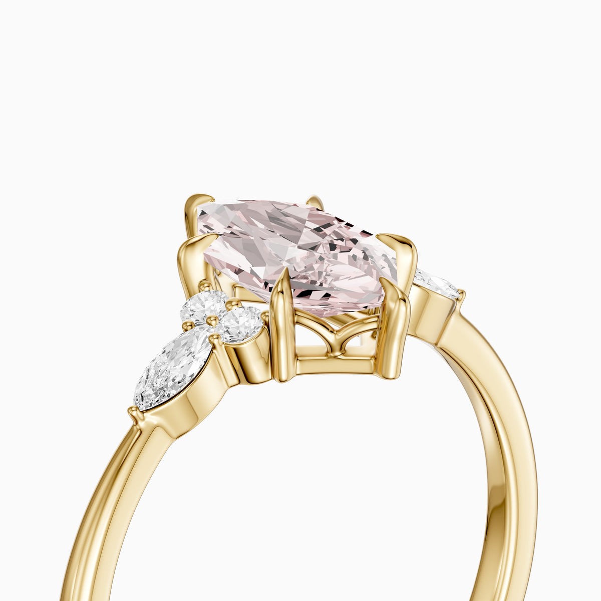 Jorja Dutch Marquise Cut Pink Lab Grown Diamond Ring with Round and Marquise Side Stones
