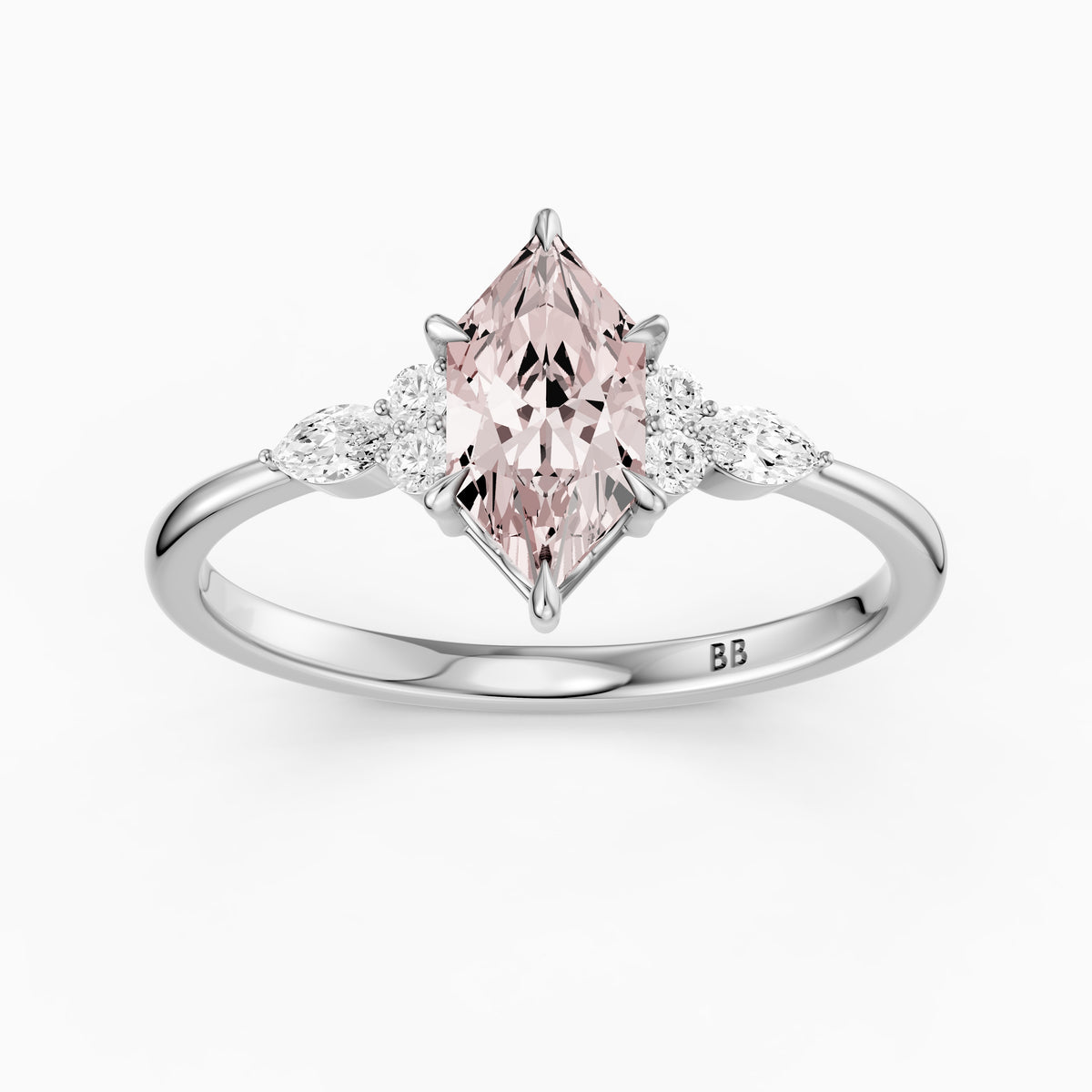 Jorja Dutch Marquise Cut Pink Lab Grown Diamond Ring with Round and Marquise Side Stones