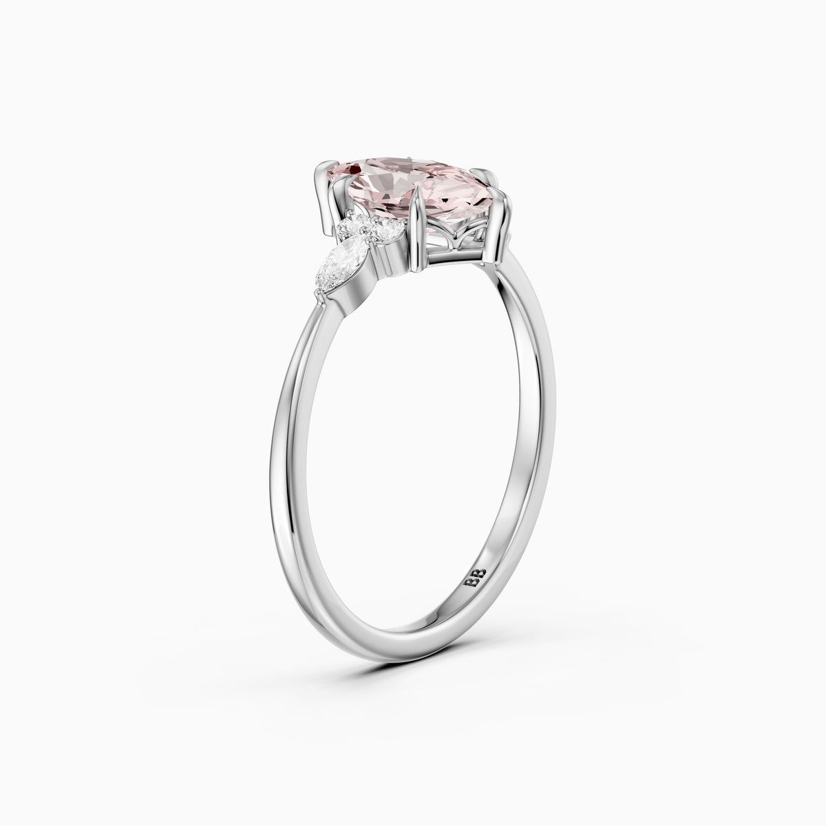 Jorja Dutch Marquise Cut Pink Lab Grown Diamond Ring with Round and Marquise Side Stones
