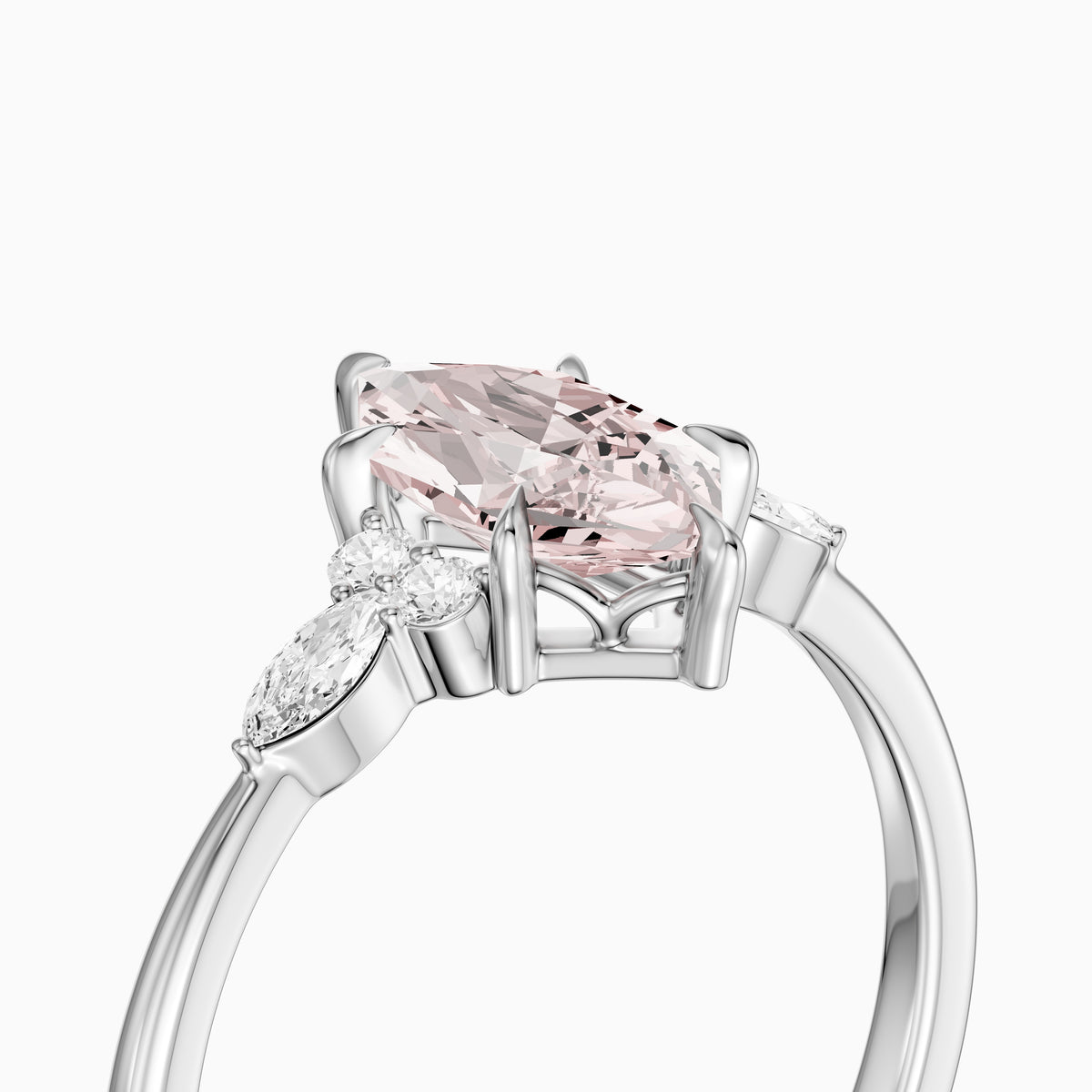 Jorja Dutch Marquise Cut Pink Lab Grown Diamond Ring with Round and Marquise Side Stones
