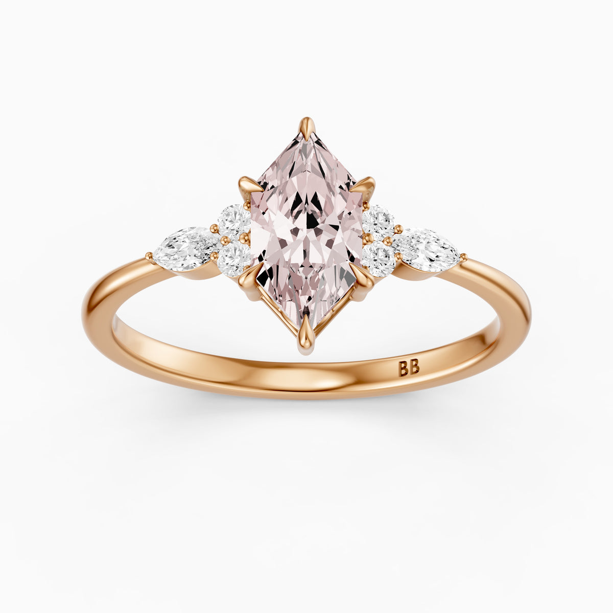 Jorja Dutch Marquise Cut Pink Lab Grown Diamond Ring with Round and Marquise Side Stones