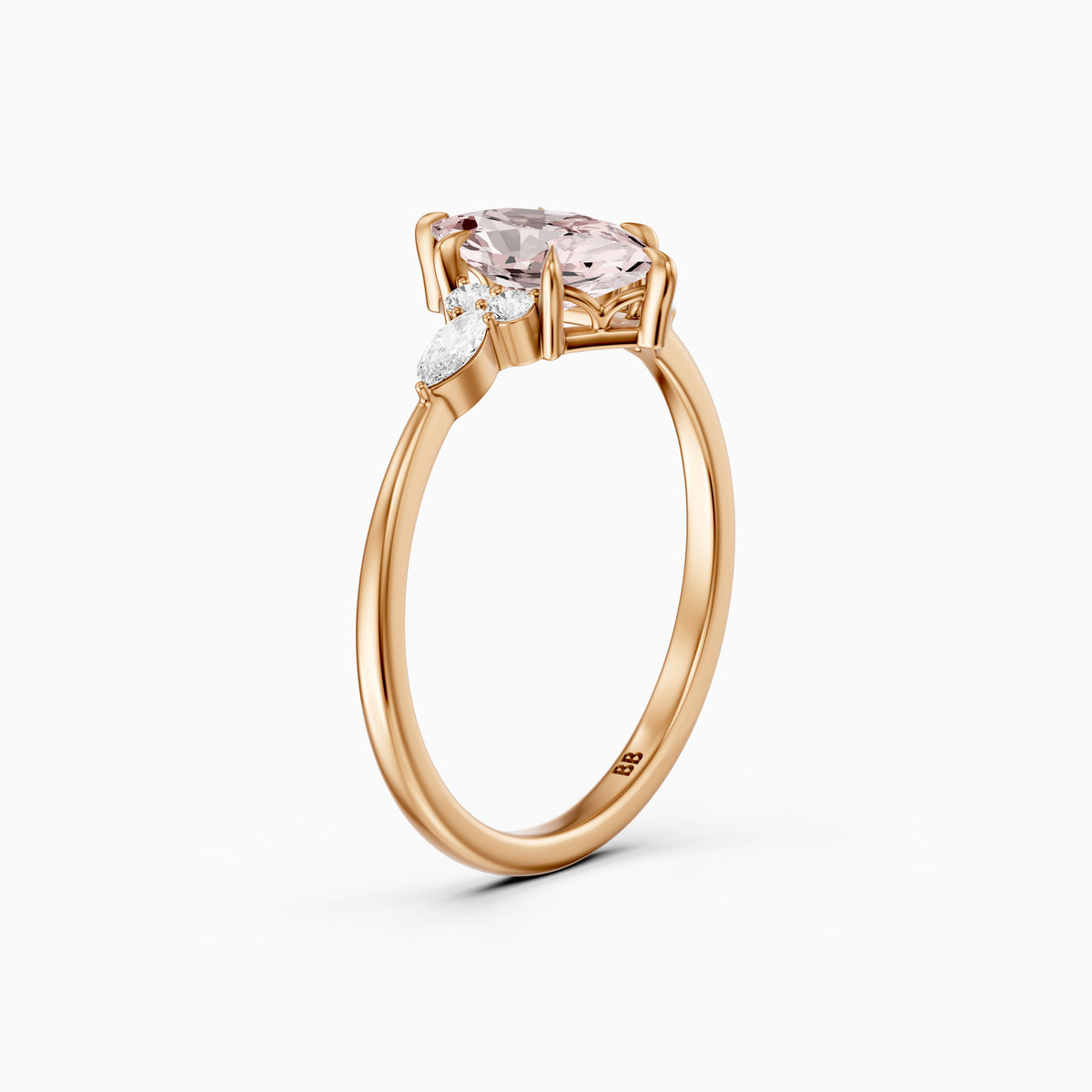 Jorja Dutch Marquise Cut Pink Lab Grown Diamond Ring with Round and Marquise Side Stones