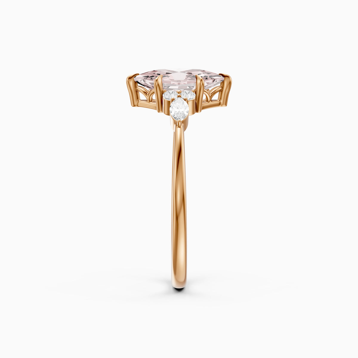 Jorja Dutch Marquise Cut Pink Lab Grown Diamond Ring with Round and Marquise Side Stones