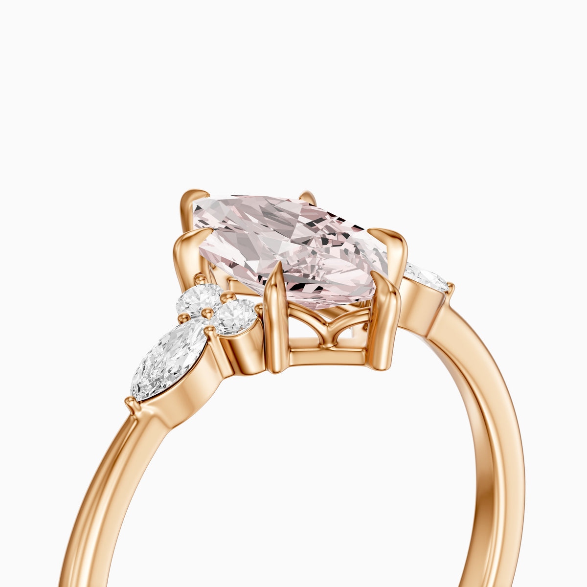 Jorja Dutch Marquise Cut Pink Lab Grown Diamond Ring with Round and Marquise Side Stones