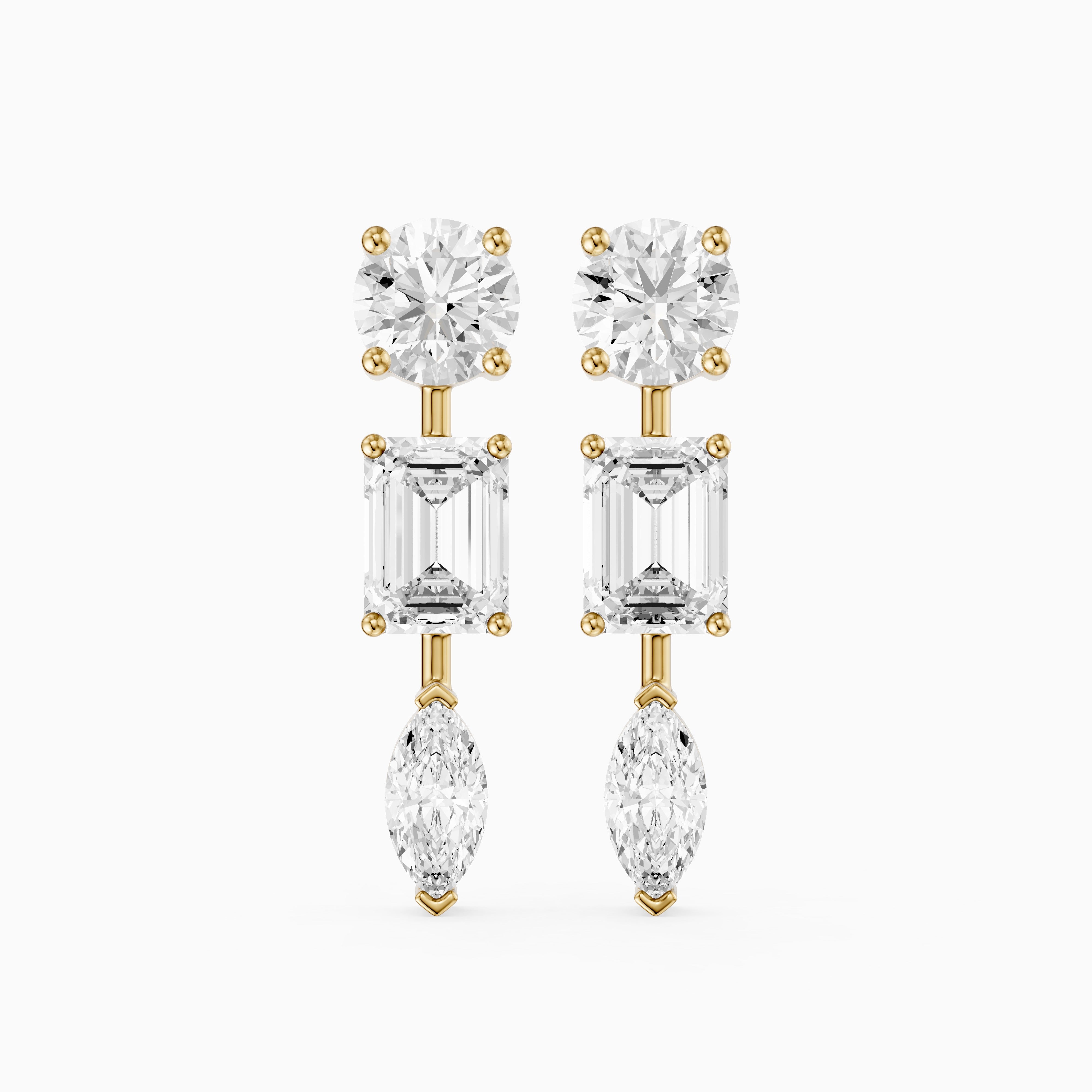 Elysia Round, Emerald, and Marquise Lab Grown Diamond Dangle Earrings