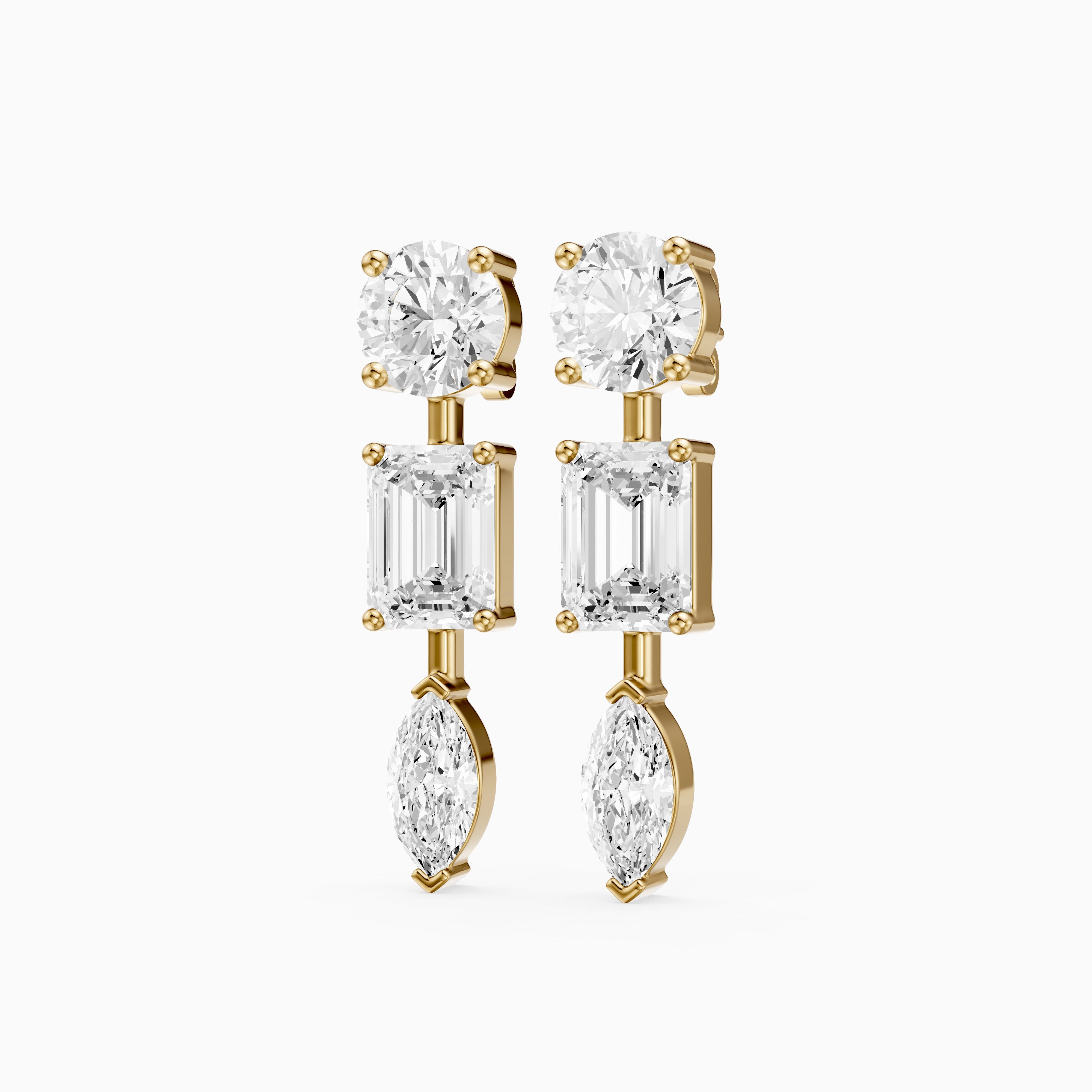 Elysia Round, Emerald, and Marquise Lab Grown Diamond Dangle Earrings