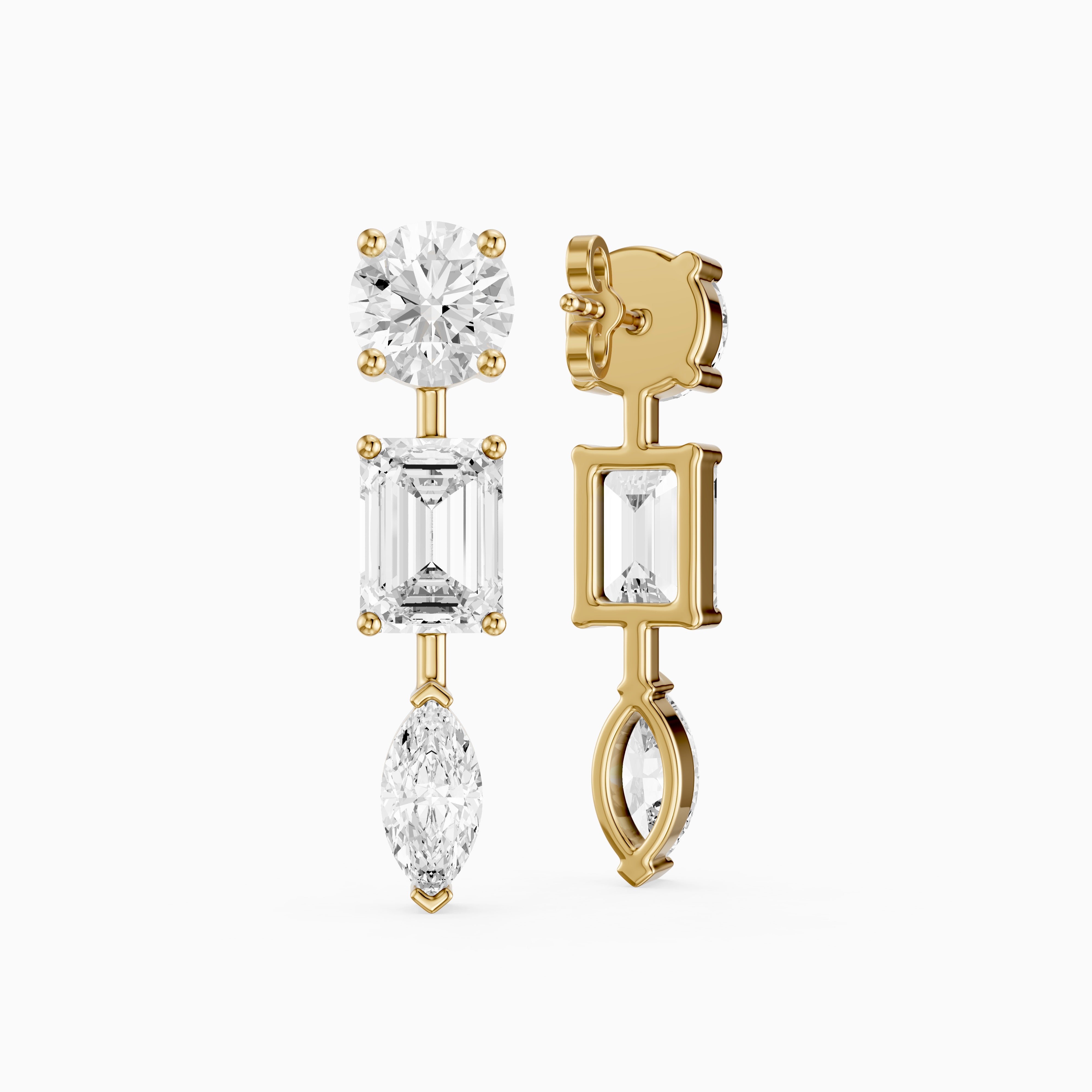 Elysia Round, Emerald, and Marquise Lab Grown Diamond Dangle Earrings