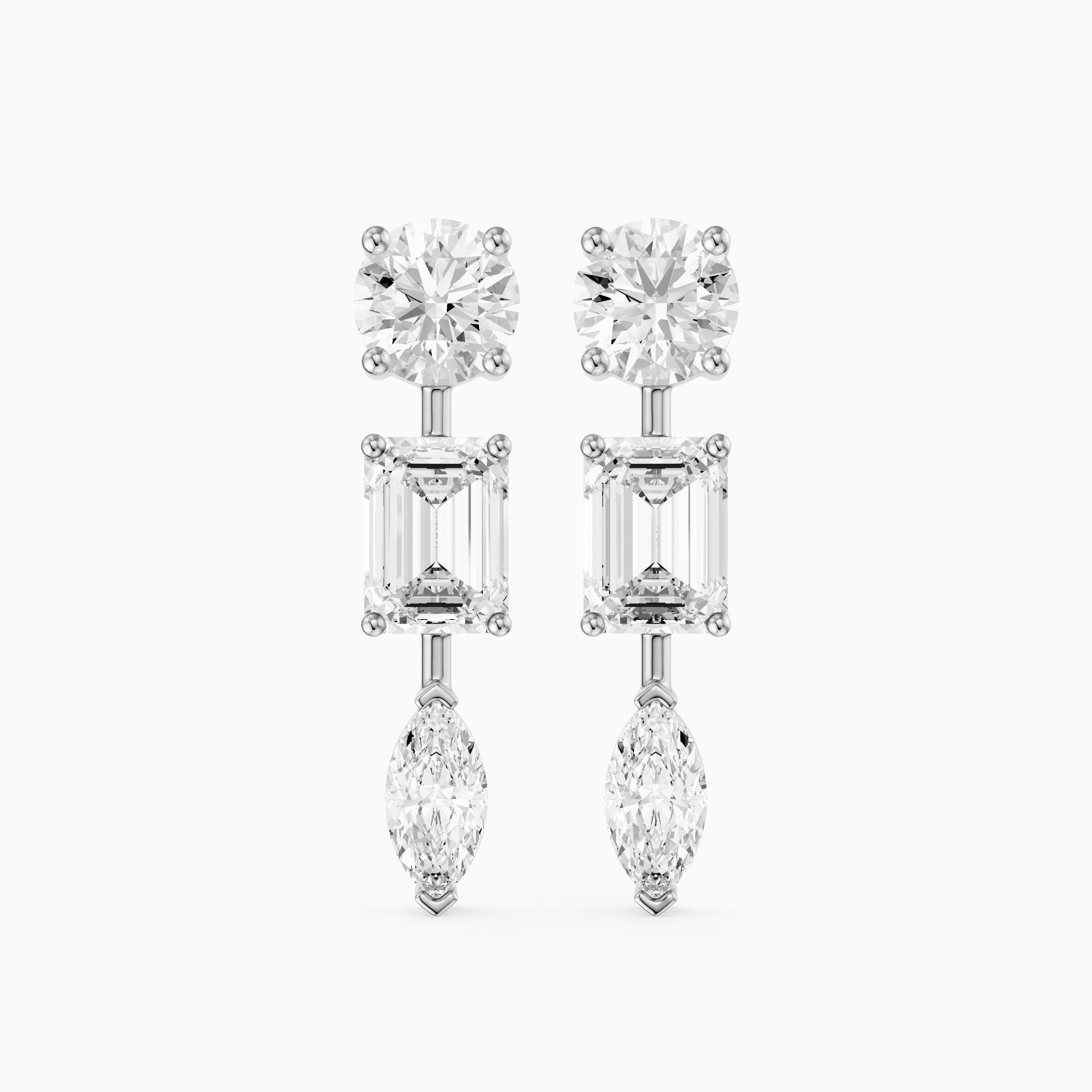 Elysia Round, Emerald, and Marquise Lab Grown Diamond Dangle Earrings