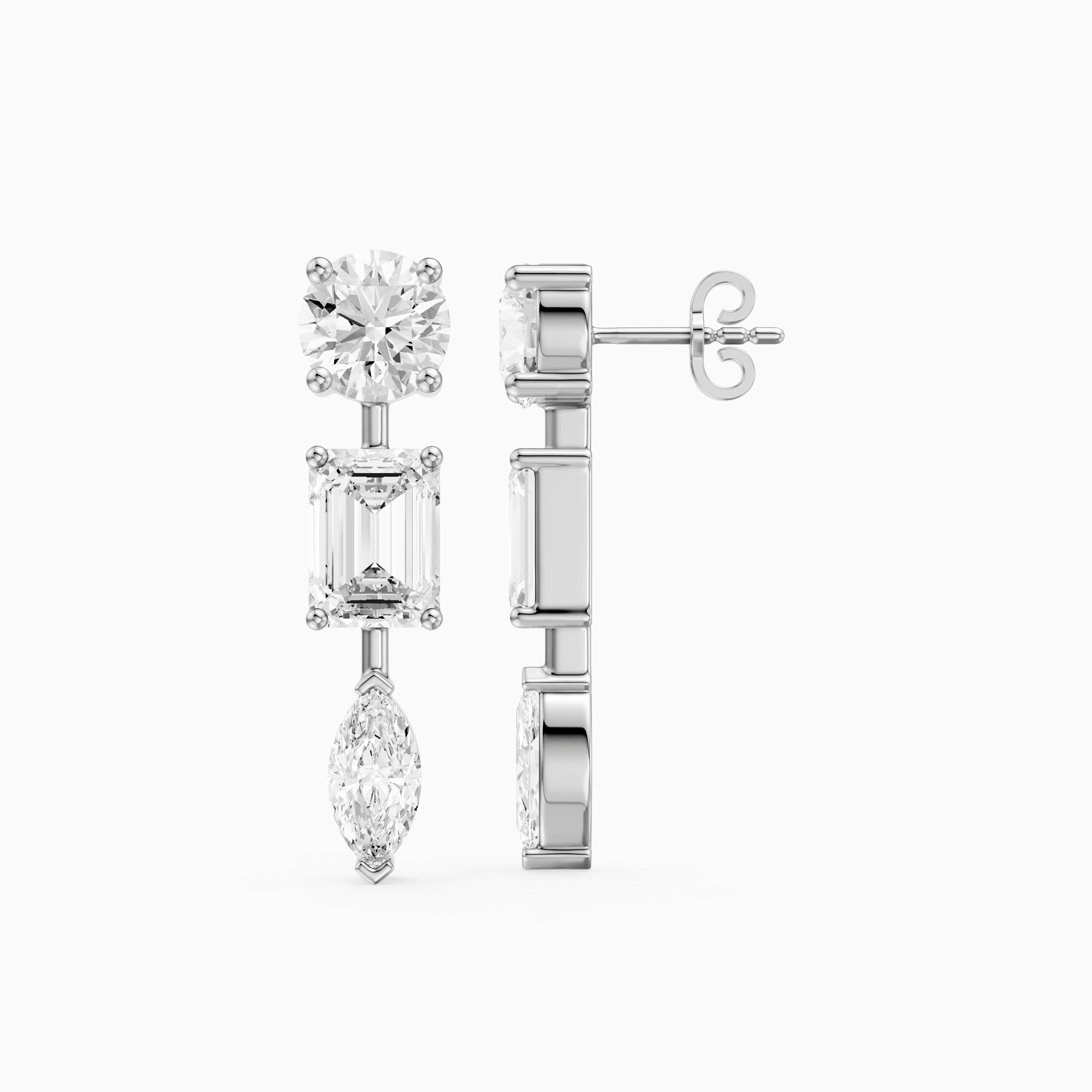 Elysia Round, Emerald, and Marquise Lab Grown Diamond Dangle Earrings