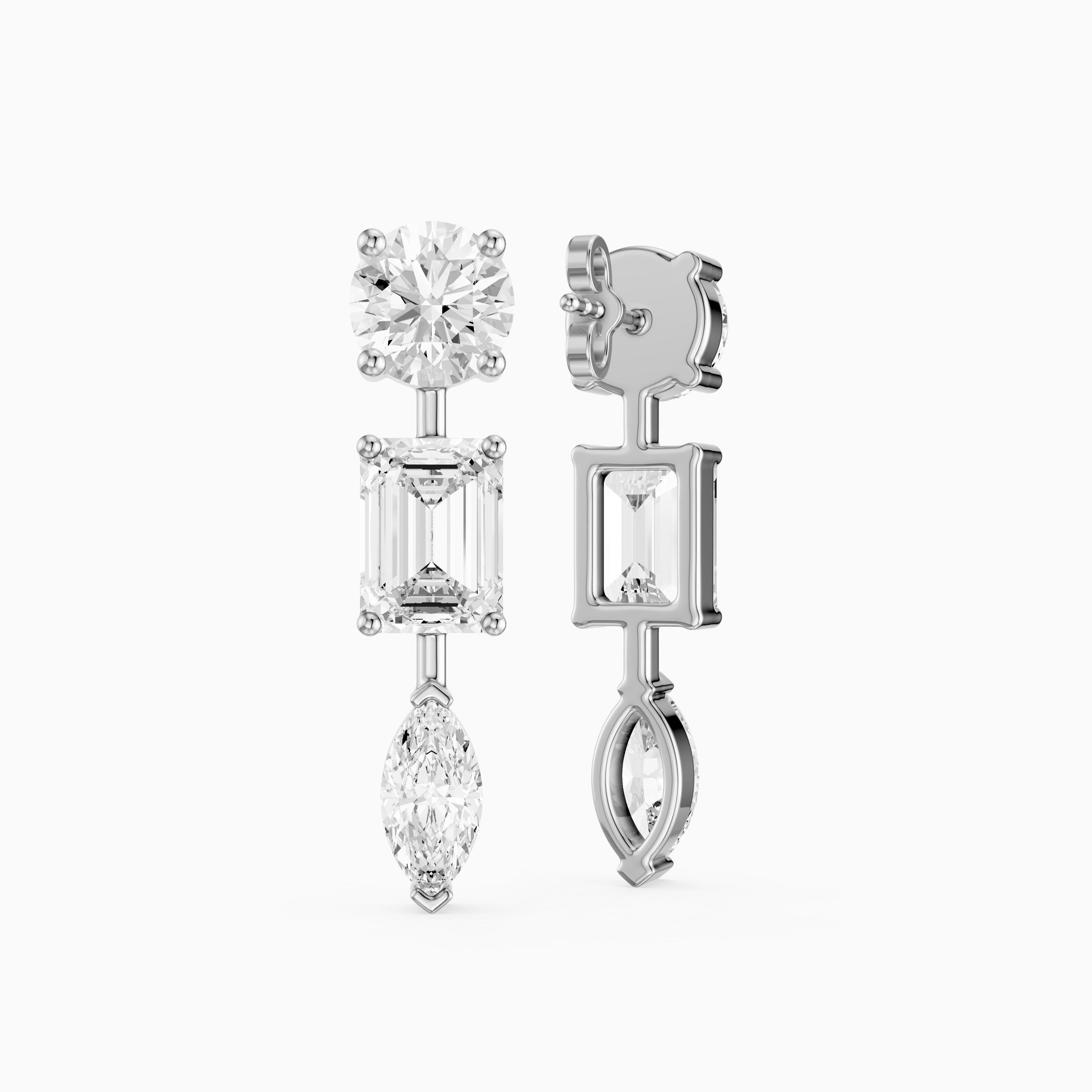 Elysia Round, Emerald, and Marquise Lab Grown Diamond Dangle Earrings