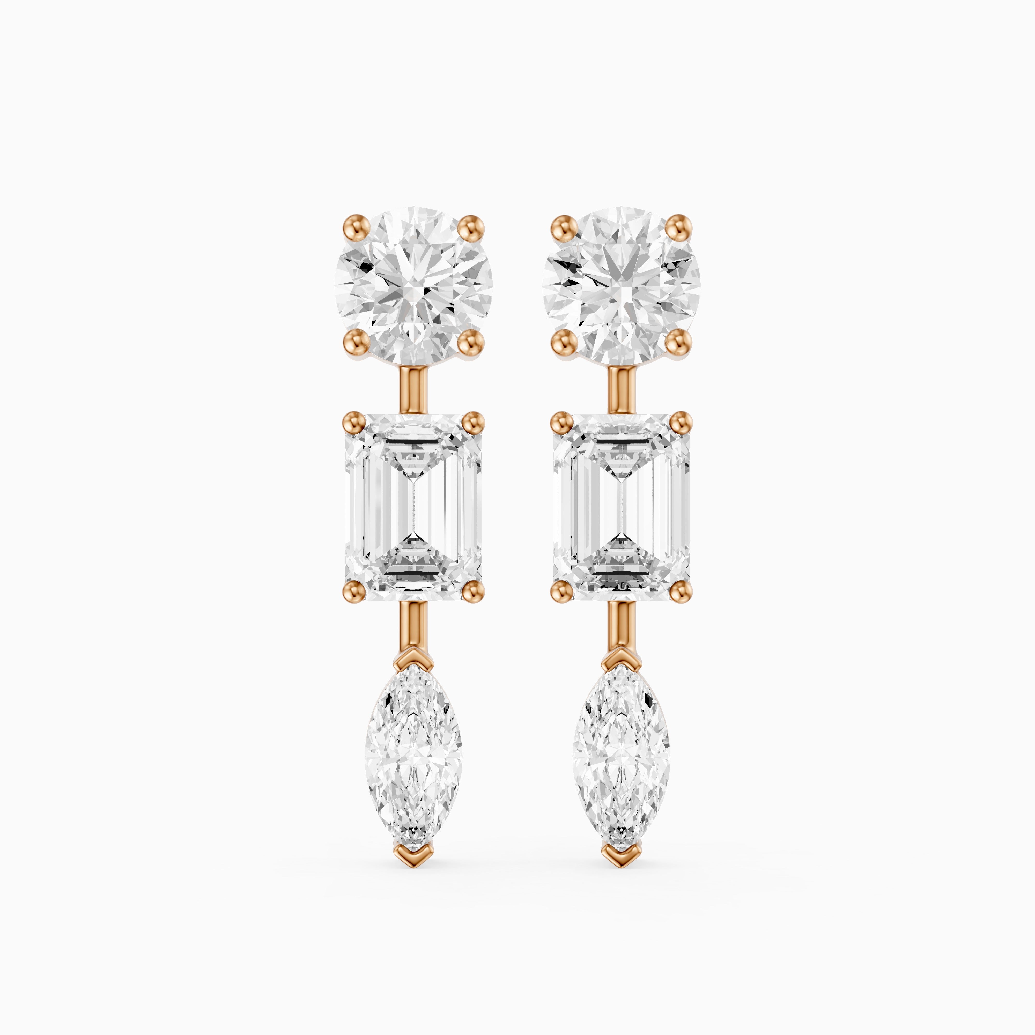 Elysia Round, Emerald, and Marquise Lab Grown Diamond Dangle Earrings