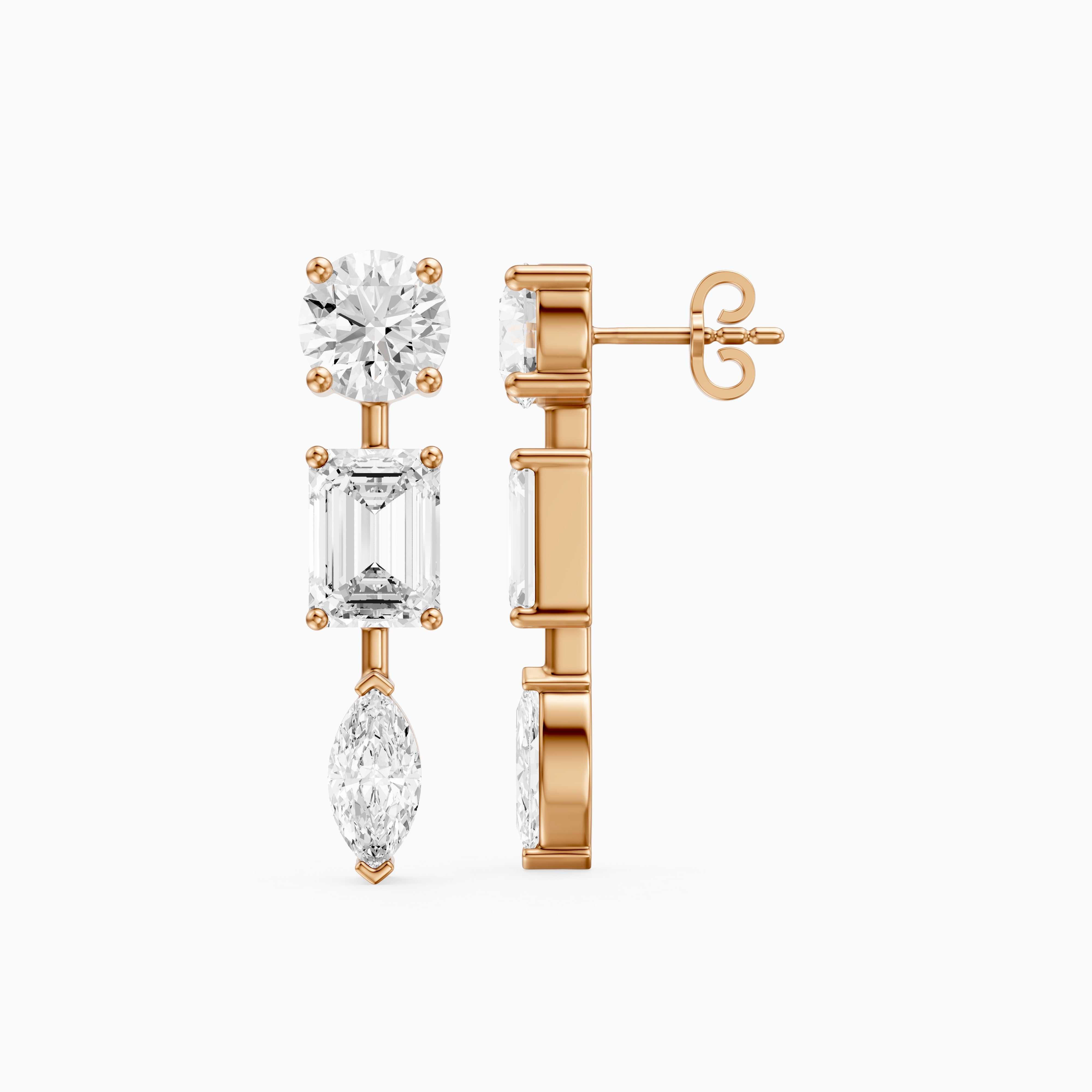 Elysia Round, Emerald, and Marquise Lab Grown Diamond Dangle Earrings