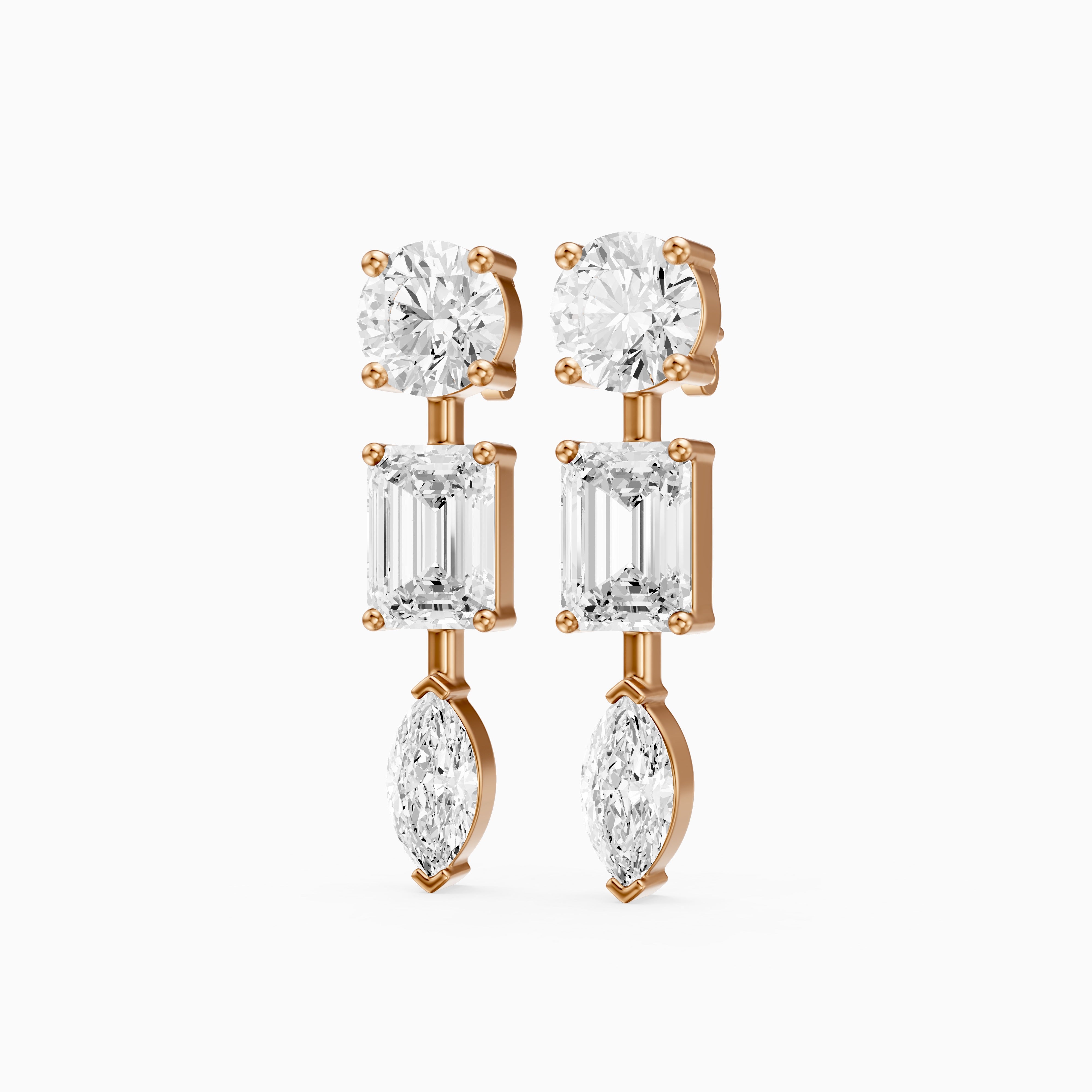 Elysia Round, Emerald, and Marquise Lab Grown Diamond Dangle Earrings