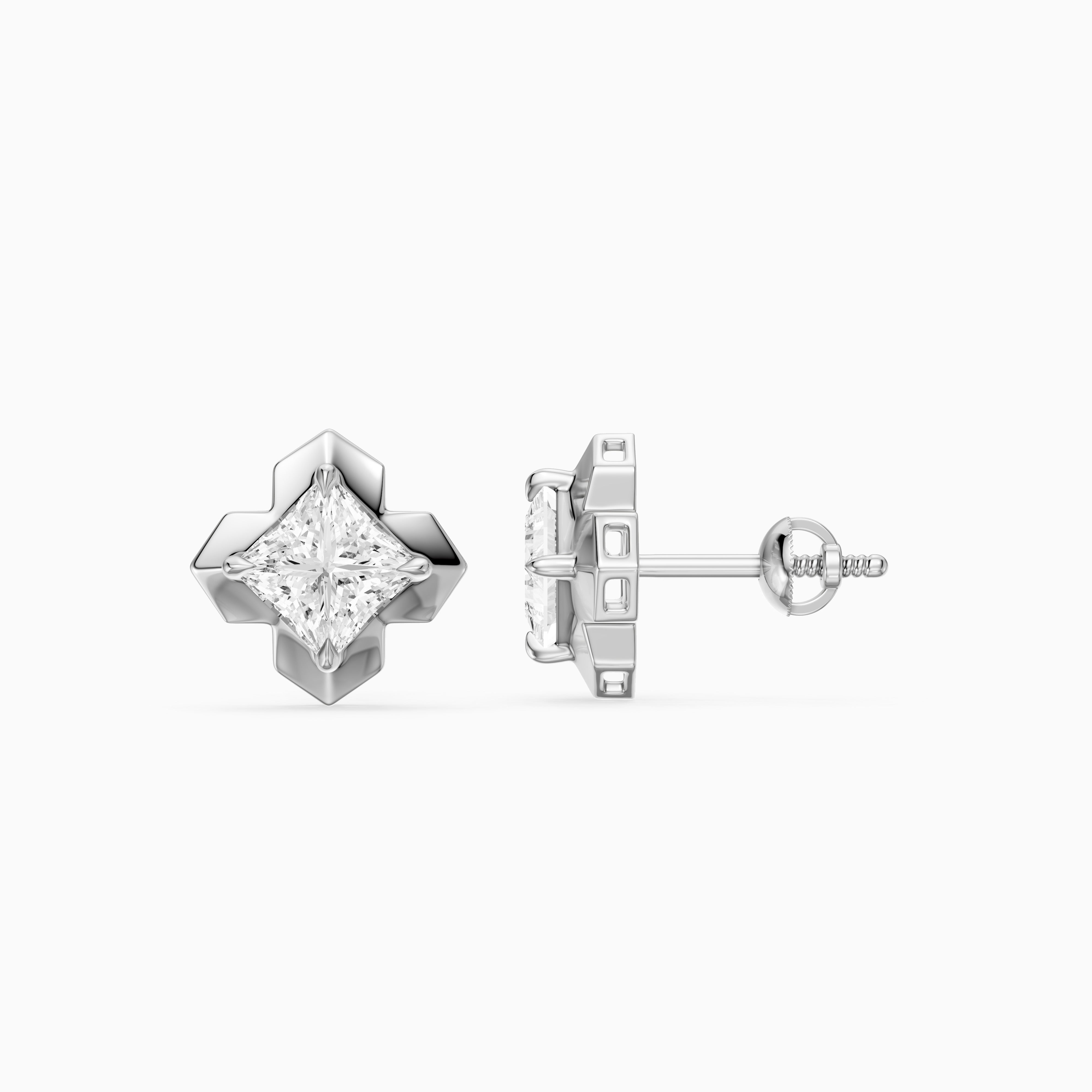 Yrina Princess Cut Lab Grown Diamond X-Prong Stud Earrings