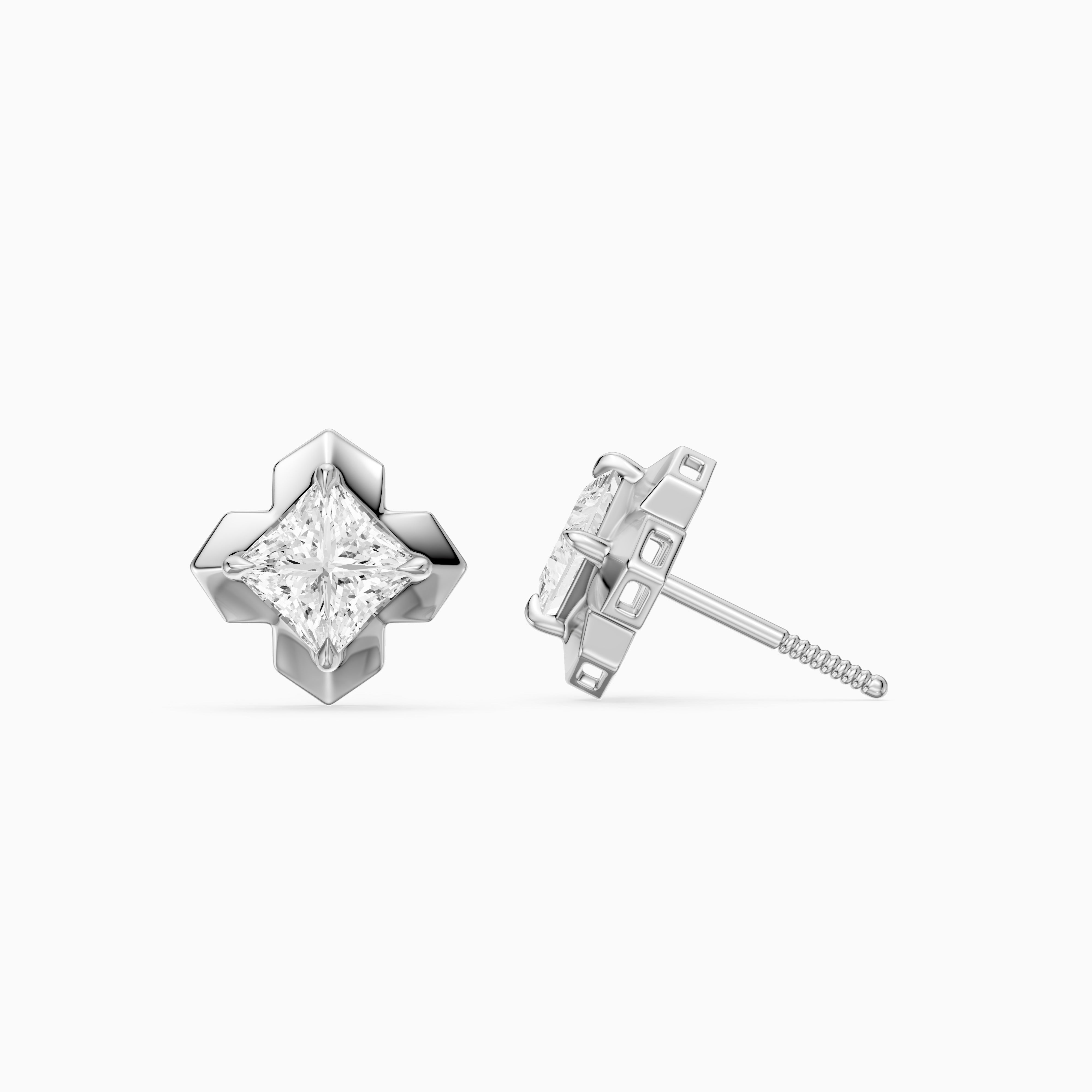 Yrina Princess Cut Lab Grown Diamond X-Prong Stud Earrings
