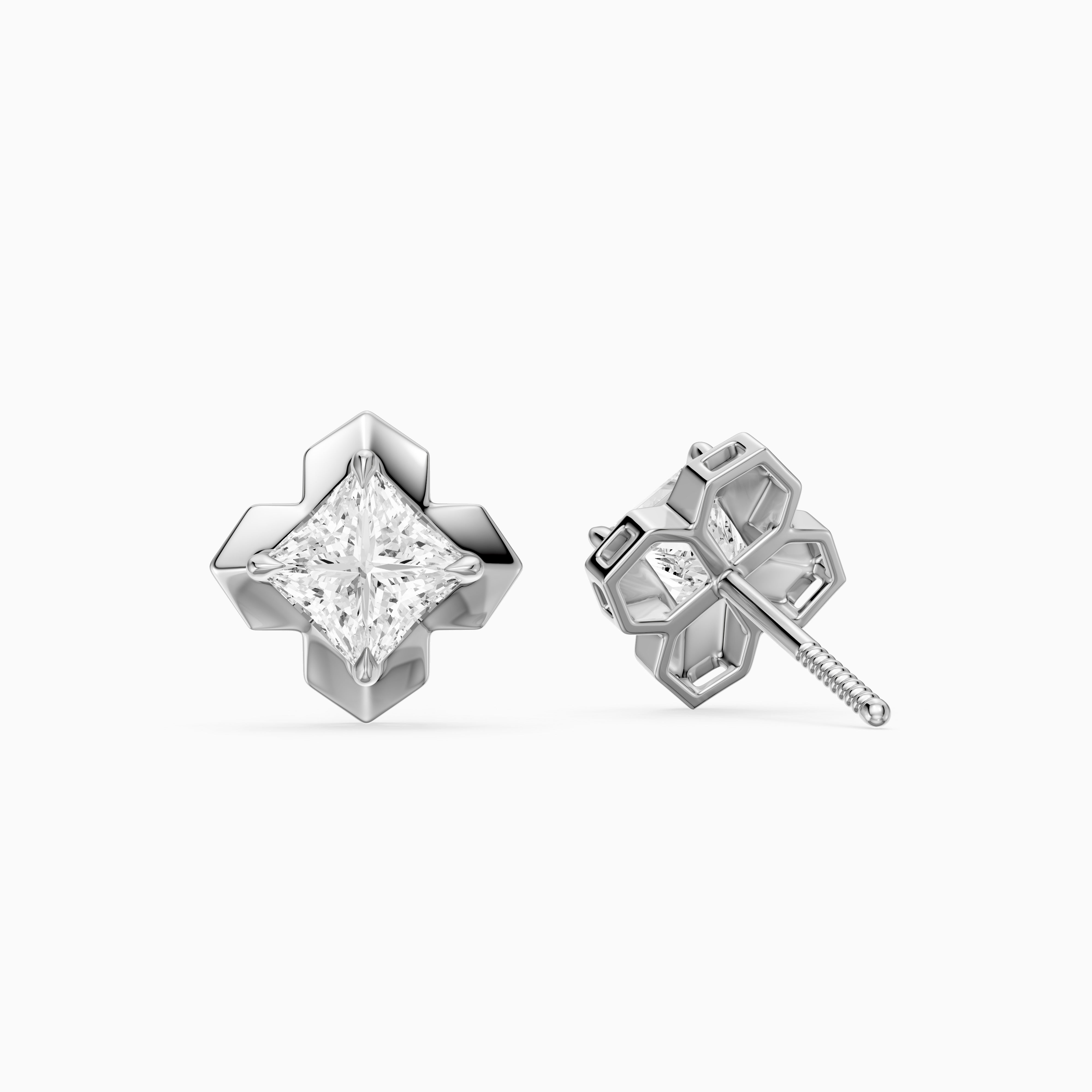 Yrina Princess Cut Lab Grown Diamond X-Prong Stud Earrings