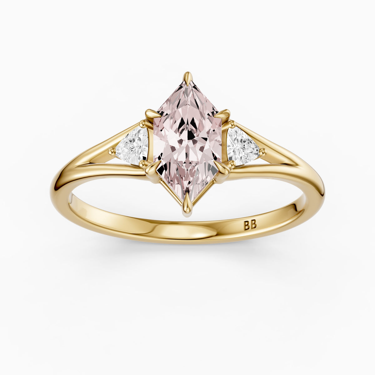 Tia Three Stone Dutch Marquise Pink Lab Grown Diamond Ring with Trillion Side Stones