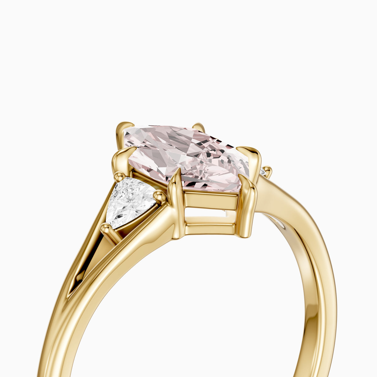 Tia Three Stone Dutch Marquise Pink Lab Grown Diamond Ring with Trillion Side Stones