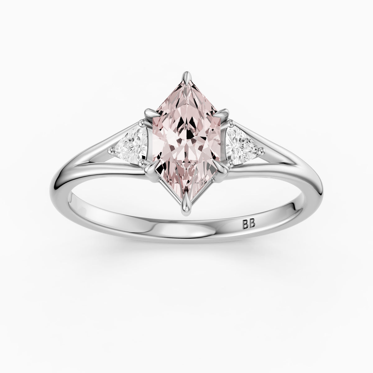 Tia Three Stone Dutch Marquise Pink Lab Grown Diamond Ring with Trillion Side Stones