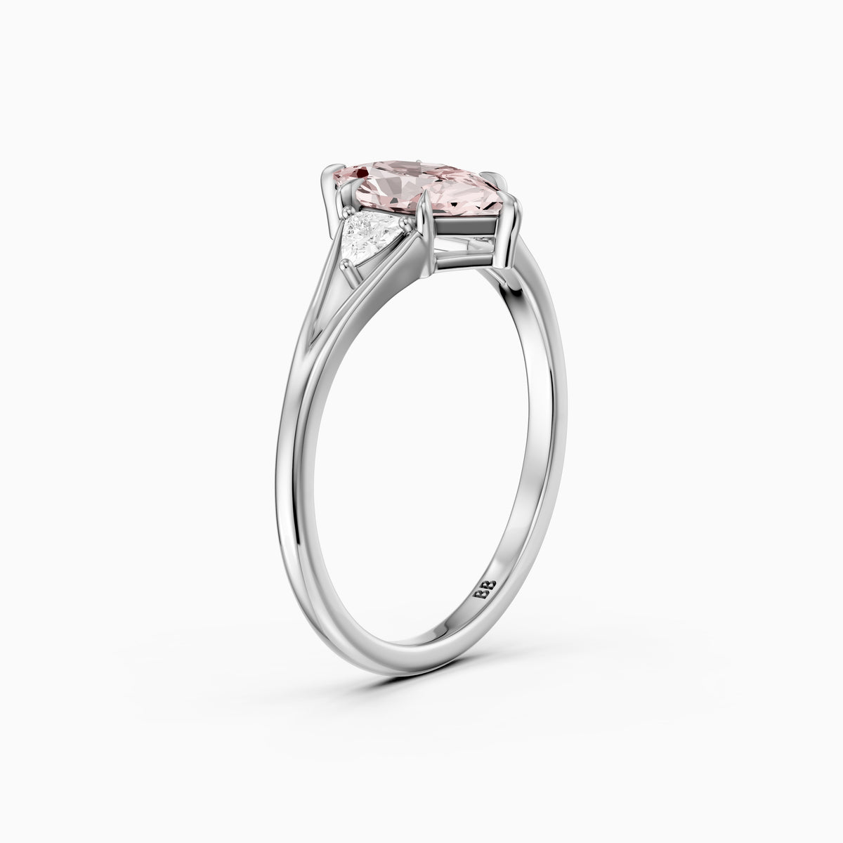 Tia Three Stone Dutch Marquise Pink Lab Grown Diamond Ring with Trillion Side Stones
