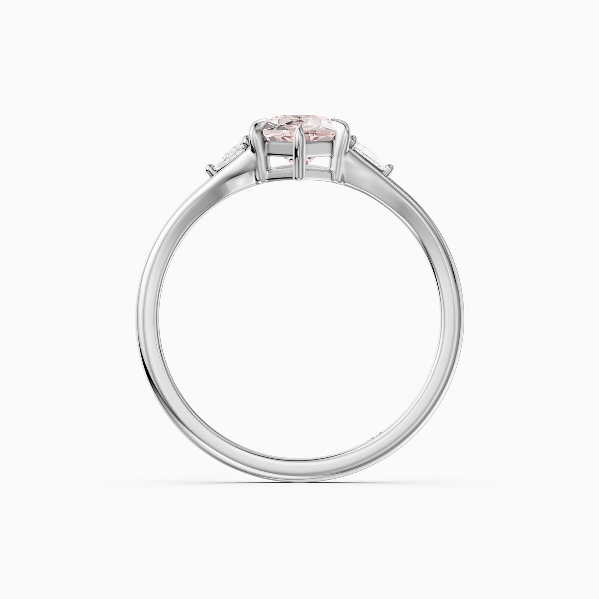 Tia Three Stone Dutch Marquise Pink Lab Grown Diamond Ring with Trillion Side Stones