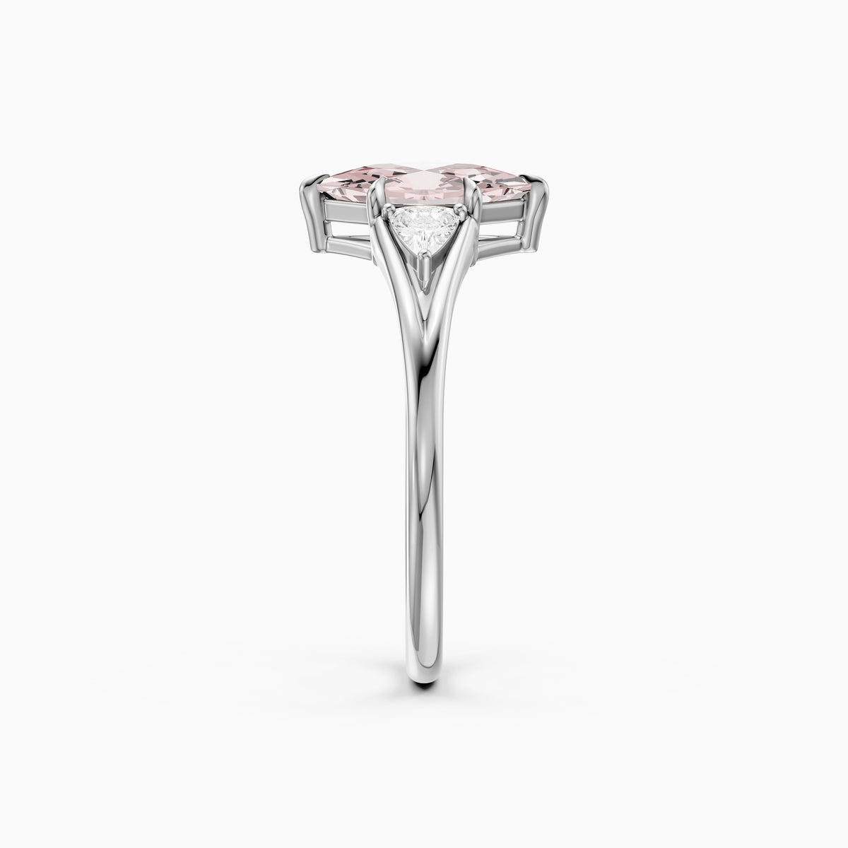 Tia Three Stone Dutch Marquise Pink Lab Grown Diamond Ring with Trillion Side Stones