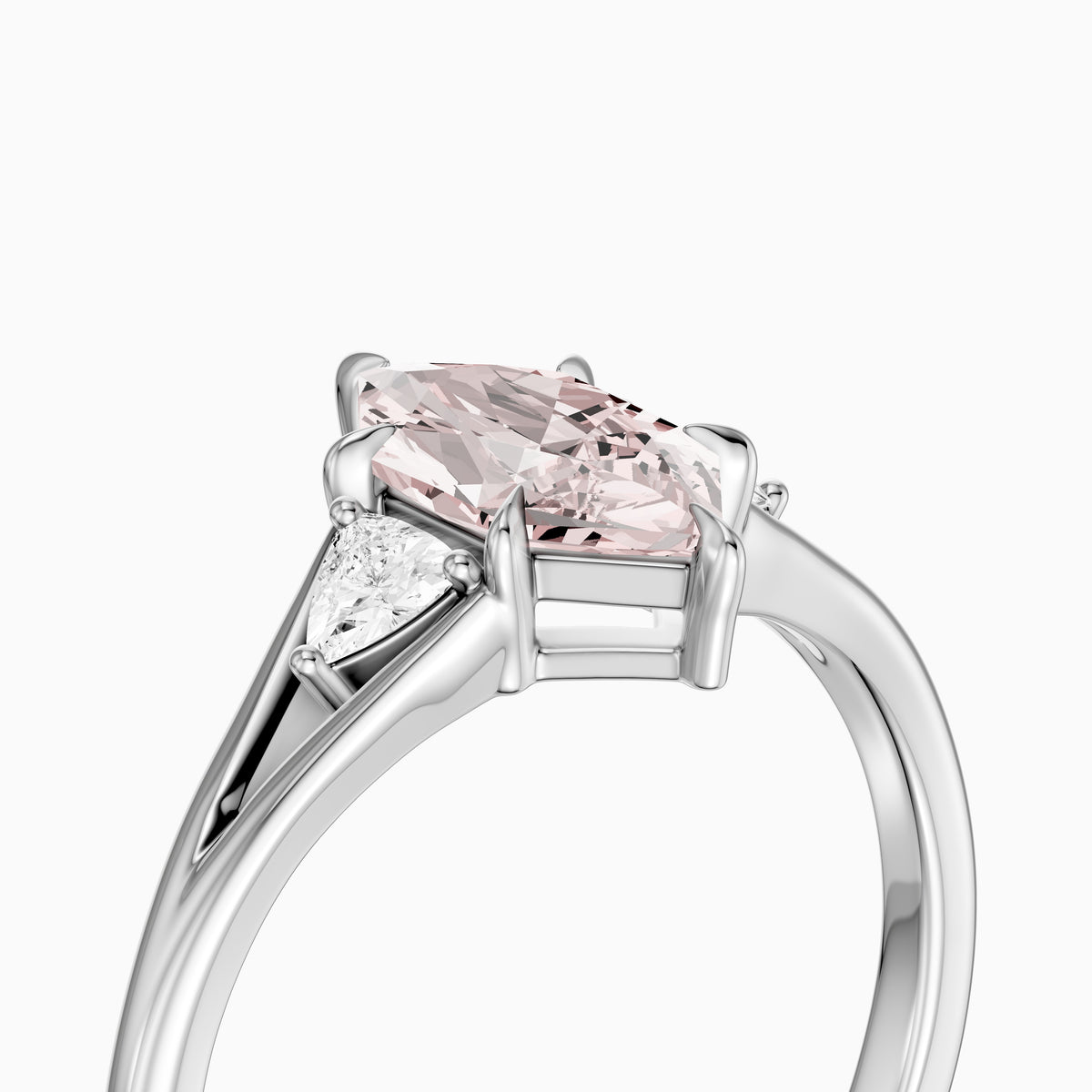 Tia Three Stone Dutch Marquise Pink Lab Grown Diamond Ring with Trillion Side Stones