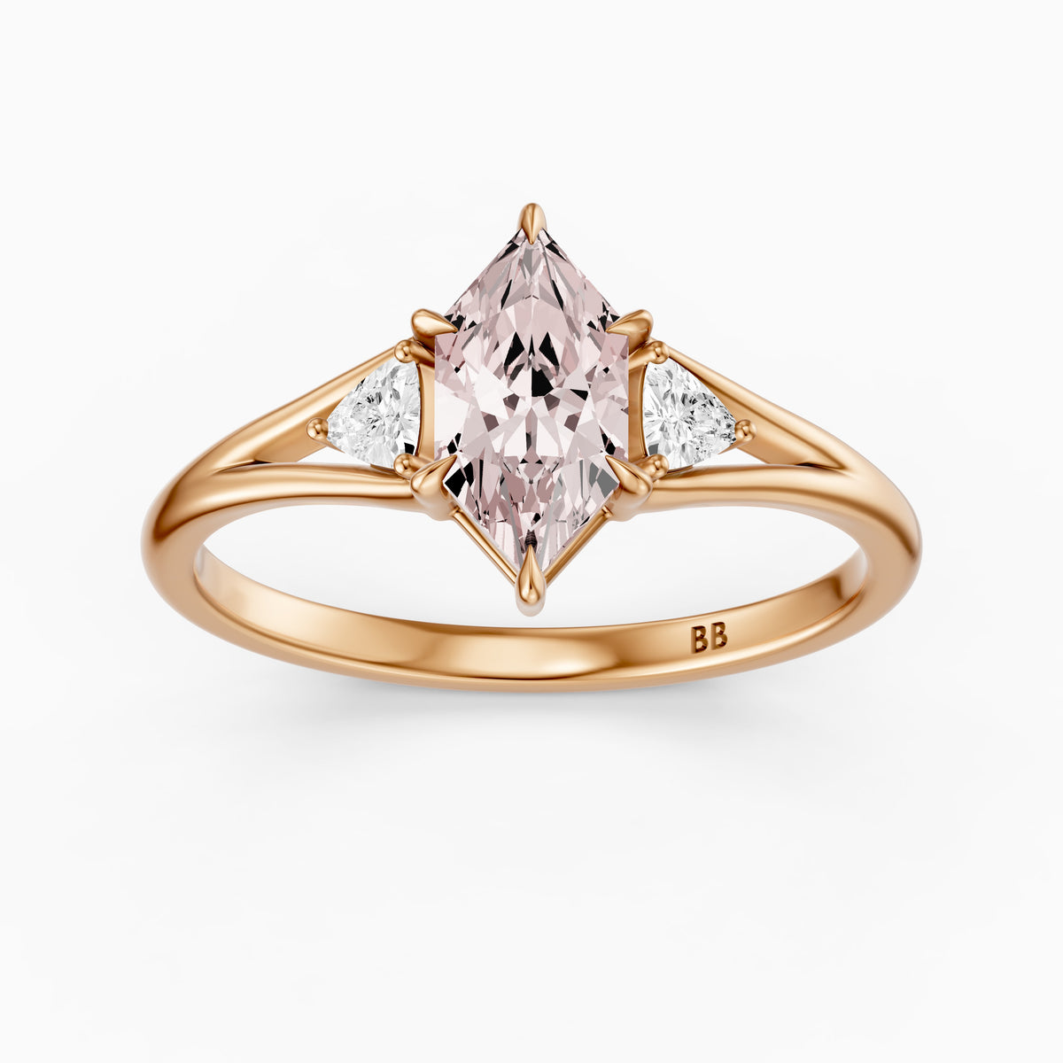 Tia Three Stone Dutch Marquise Pink Lab Grown Diamond Ring with Trillion Side Stones