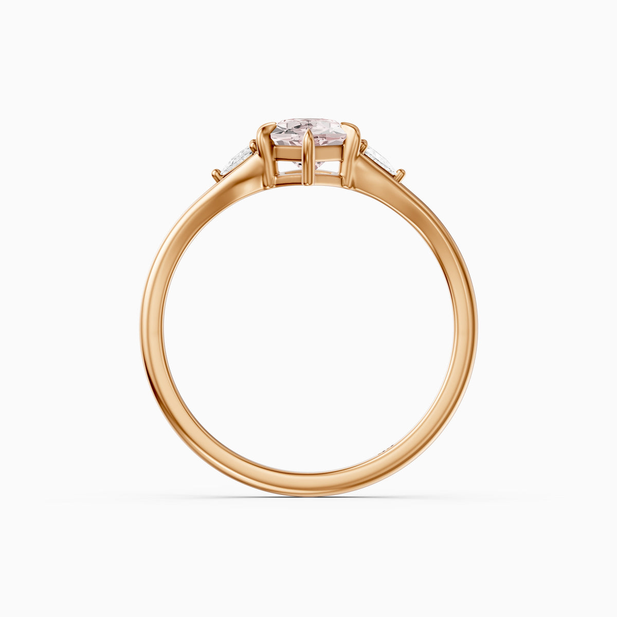 Tia Three Stone Dutch Marquise Pink Lab Grown Diamond Ring with Trillion Side Stones