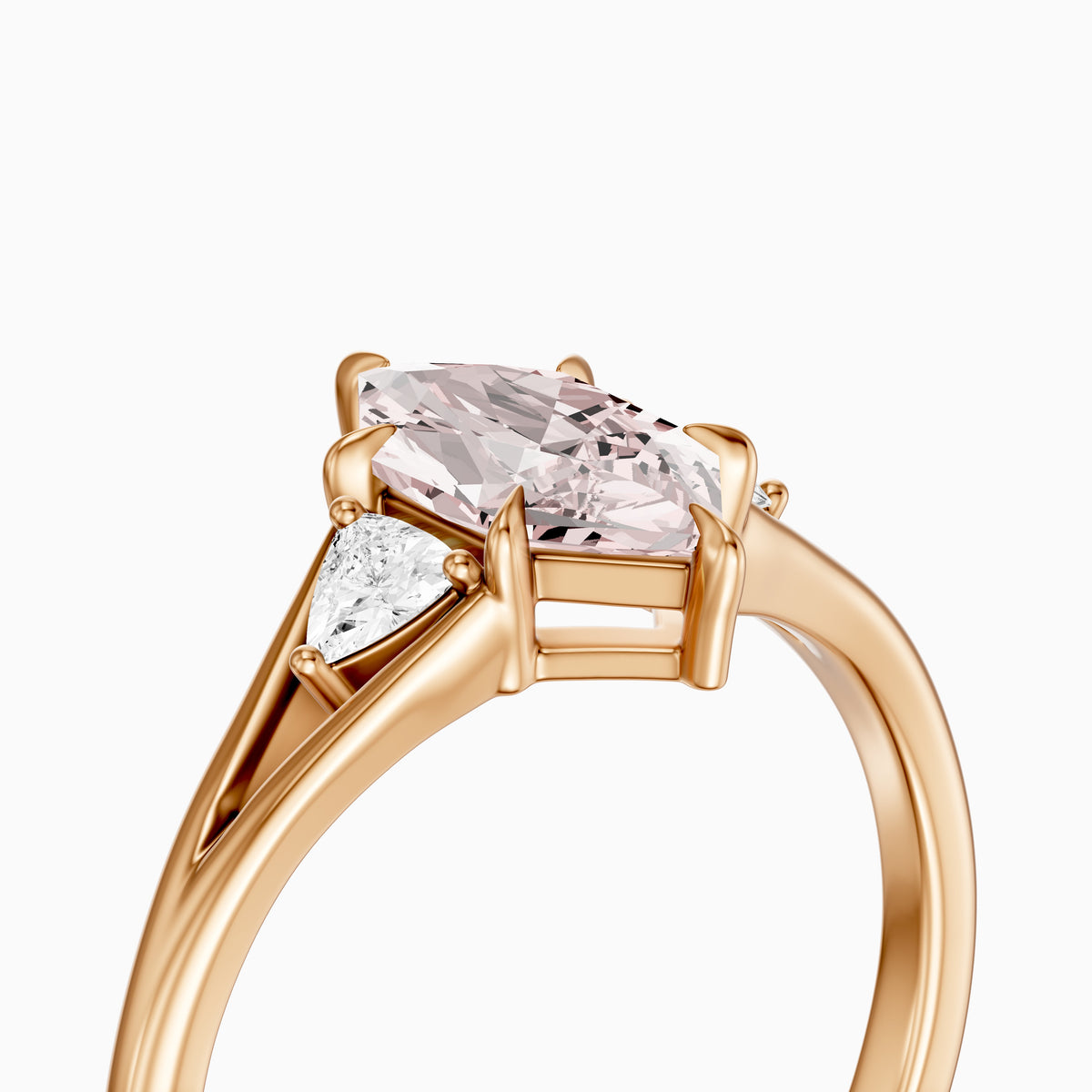 Tia Three Stone Dutch Marquise Pink Lab Grown Diamond Ring with Trillion Side Stones