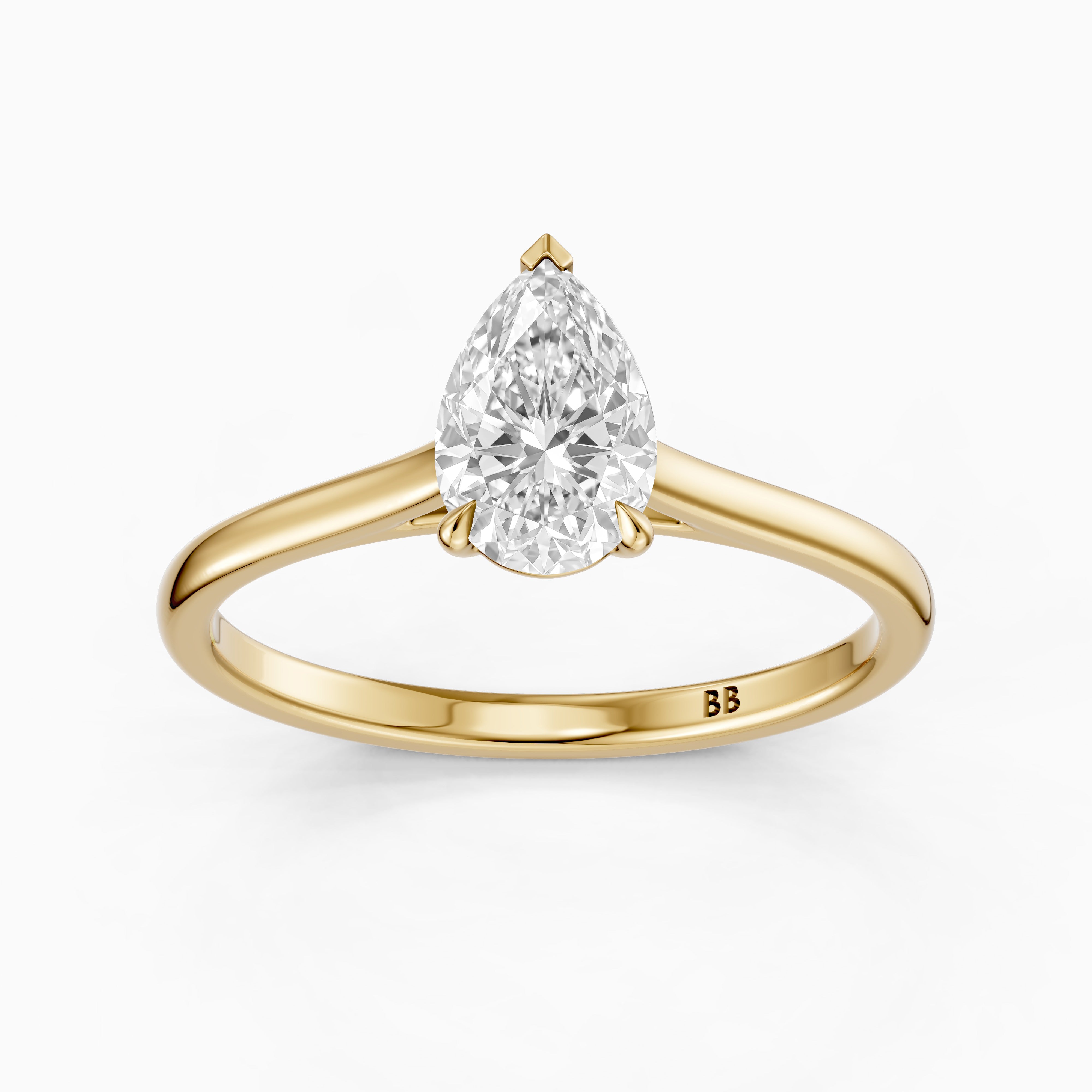 Emily 3 Prong Pear Cut Solitaire Cathedral Moissanite Diamond Ring