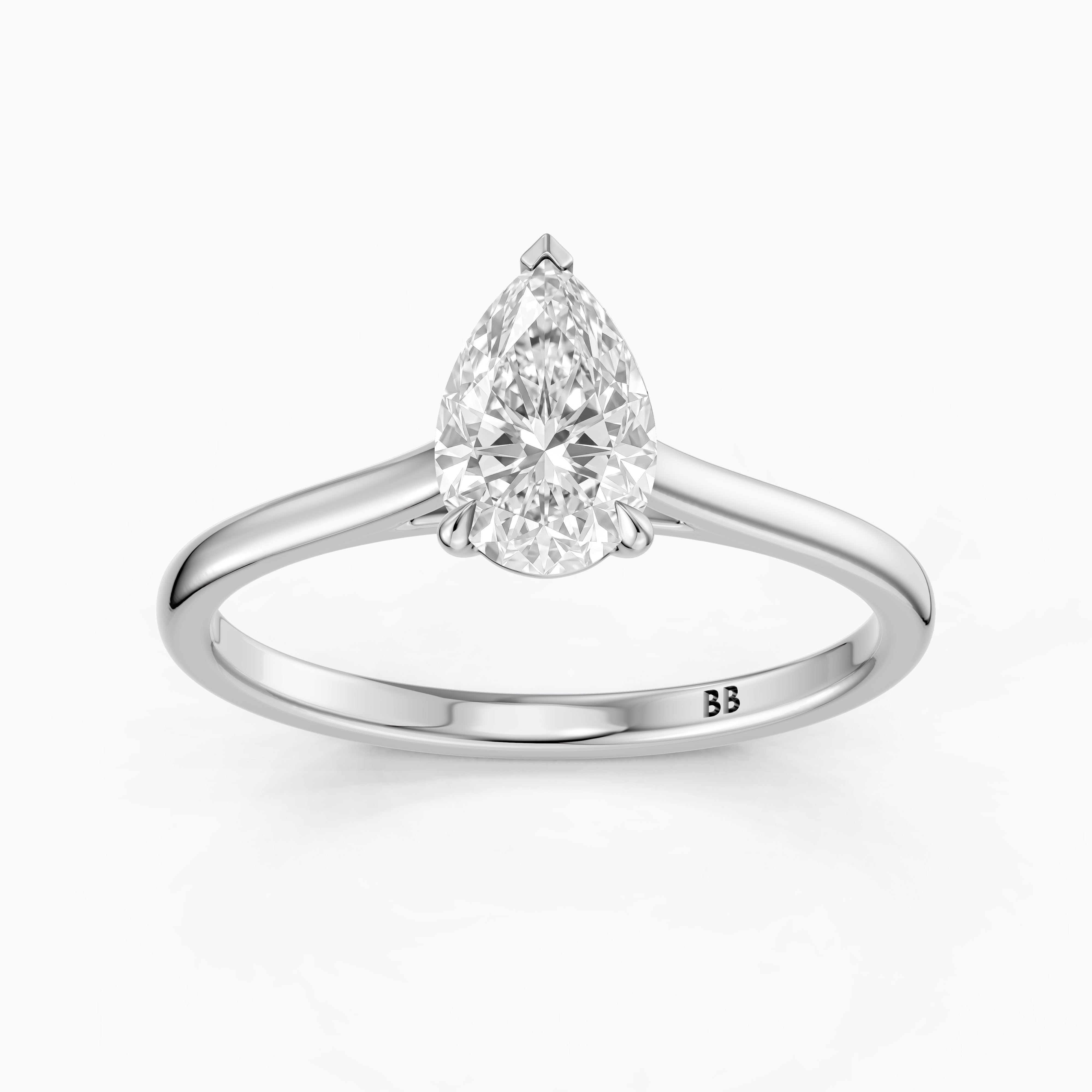 Emily 3 Prong Pear Cut Solitaire Cathedral Moissanite Diamond Ring