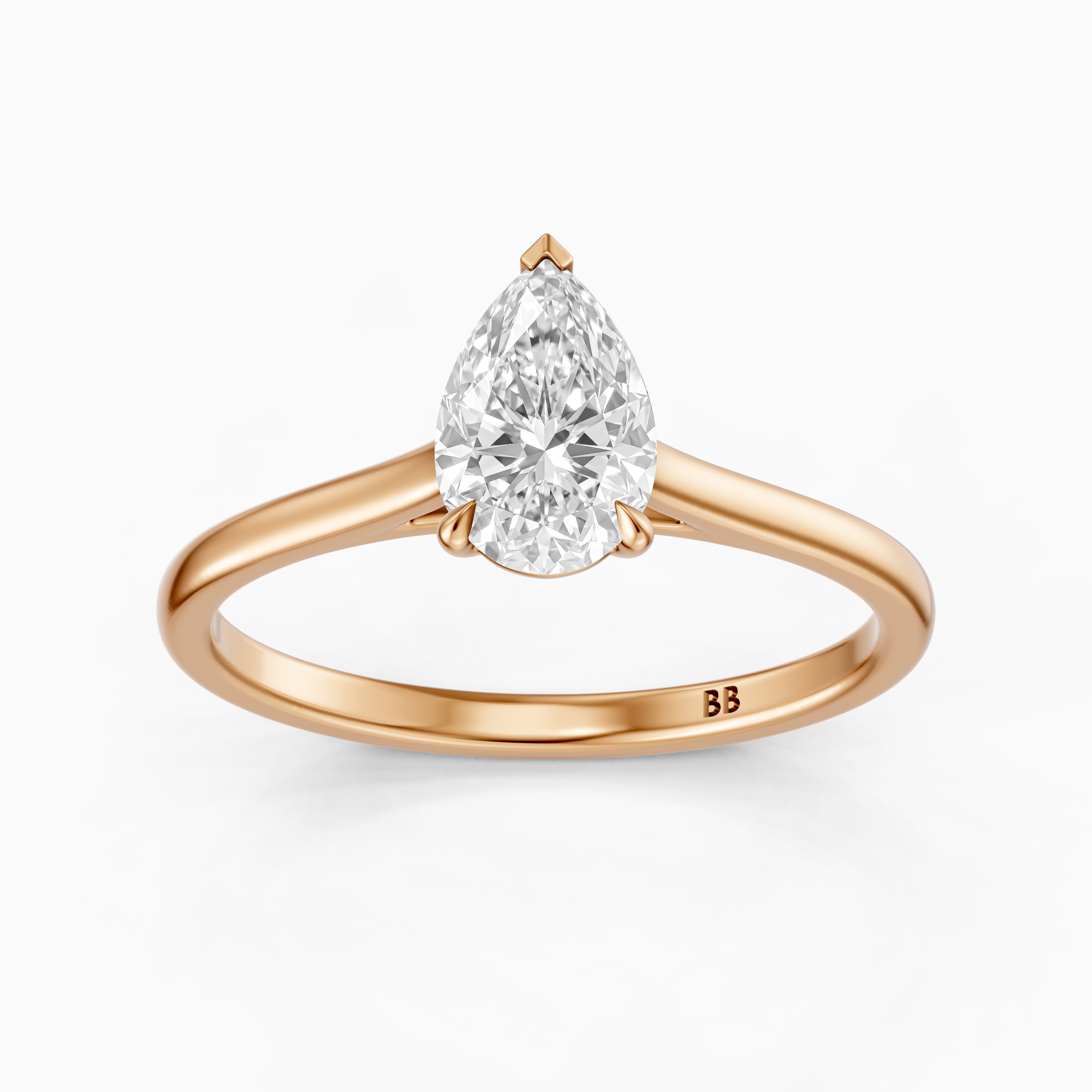 Emily 3 Prong Pear Cut Solitaire Cathedral Moissanite Diamond Ring