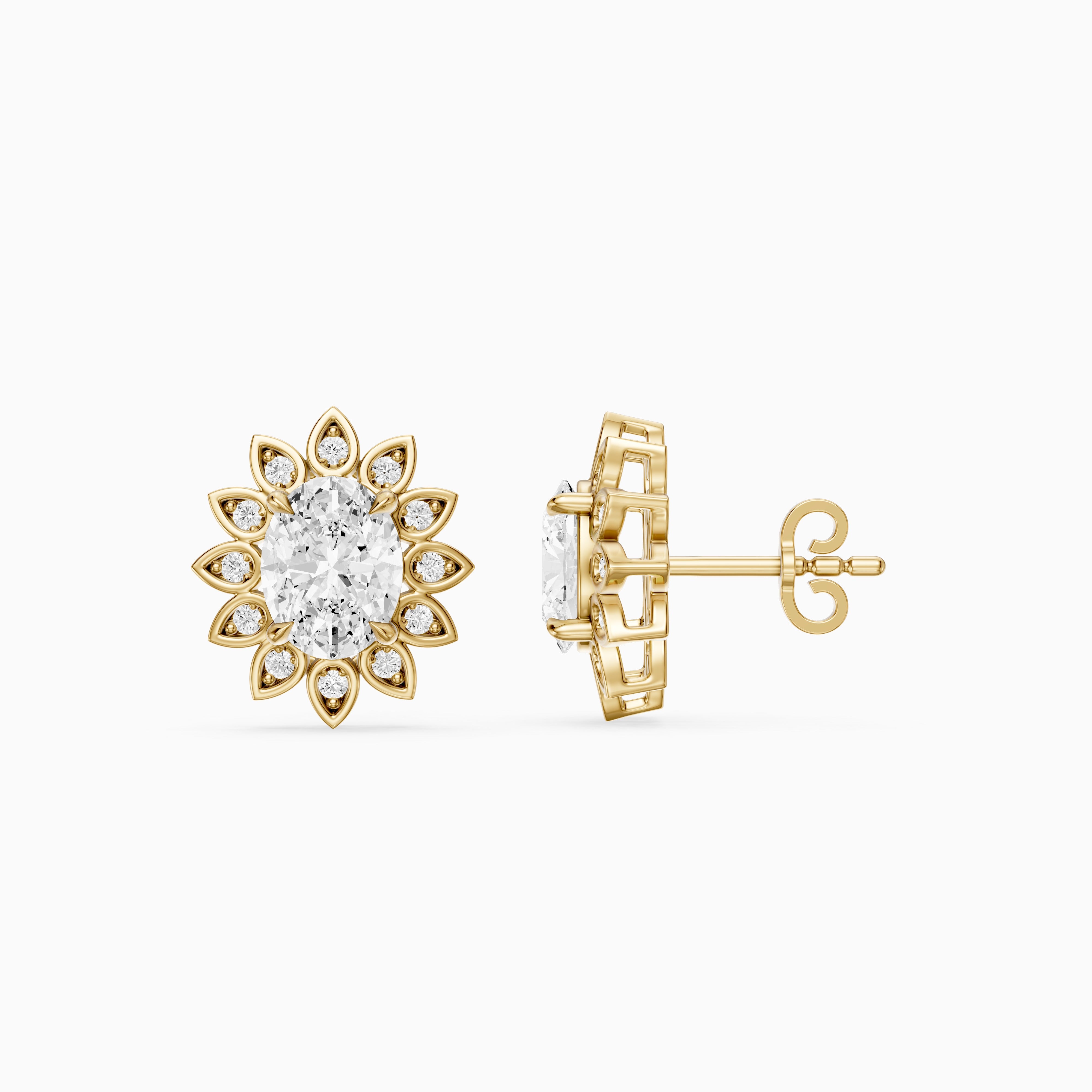 Zaira Oval Shape Lab Grown Diamond Vintage Halo Earrings