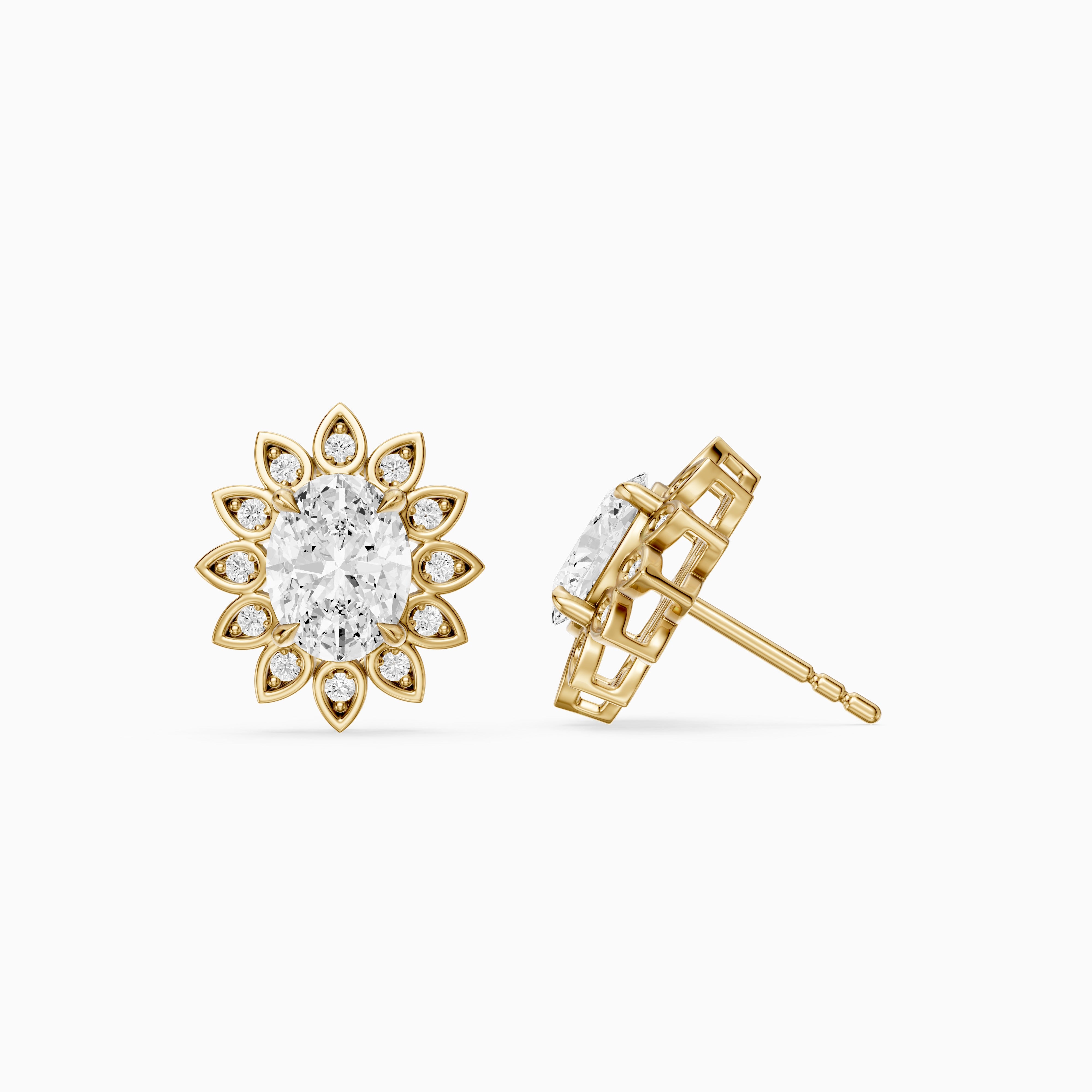 Zaira Oval Shape Lab Grown Diamond Vintage Halo Earrings