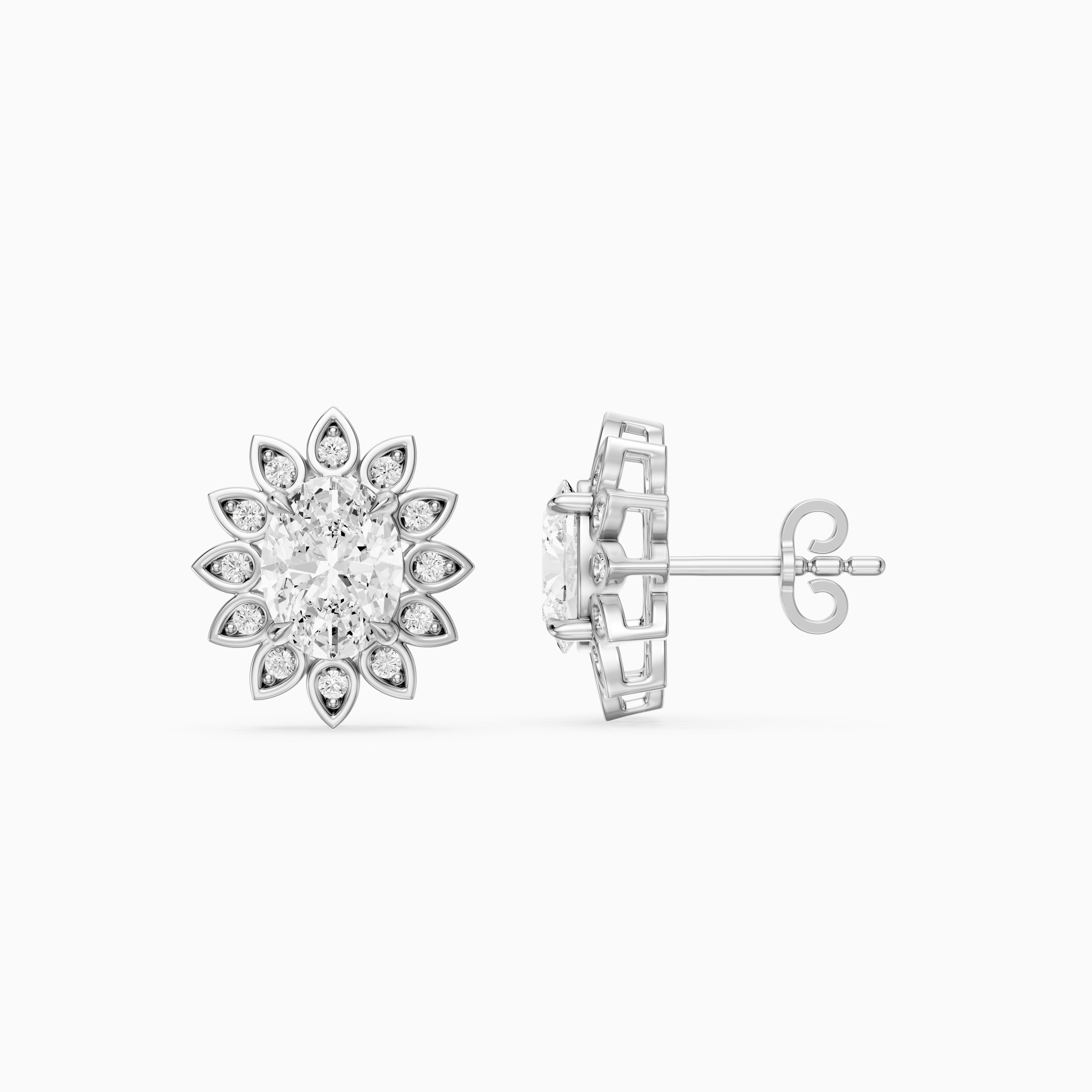 Zaira Oval Shape Lab Grown Diamond Vintage Halo Earrings
