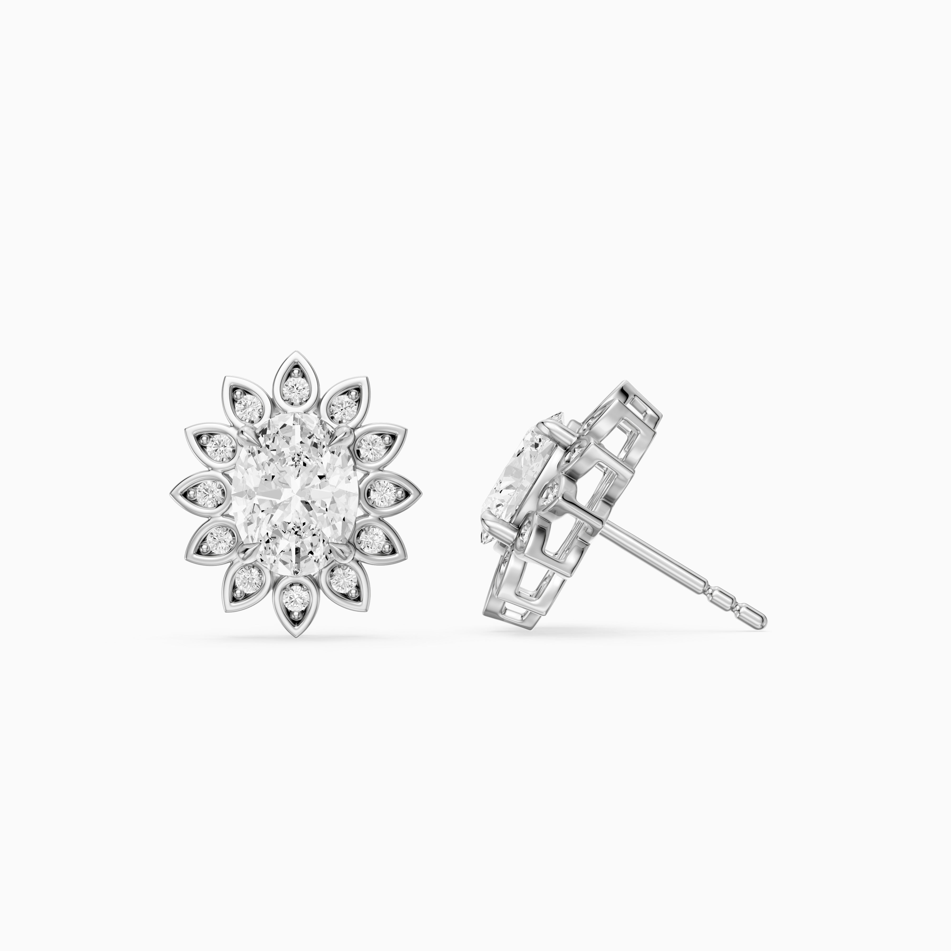 Zaira Oval Shape Lab Grown Diamond Vintage Halo Earrings