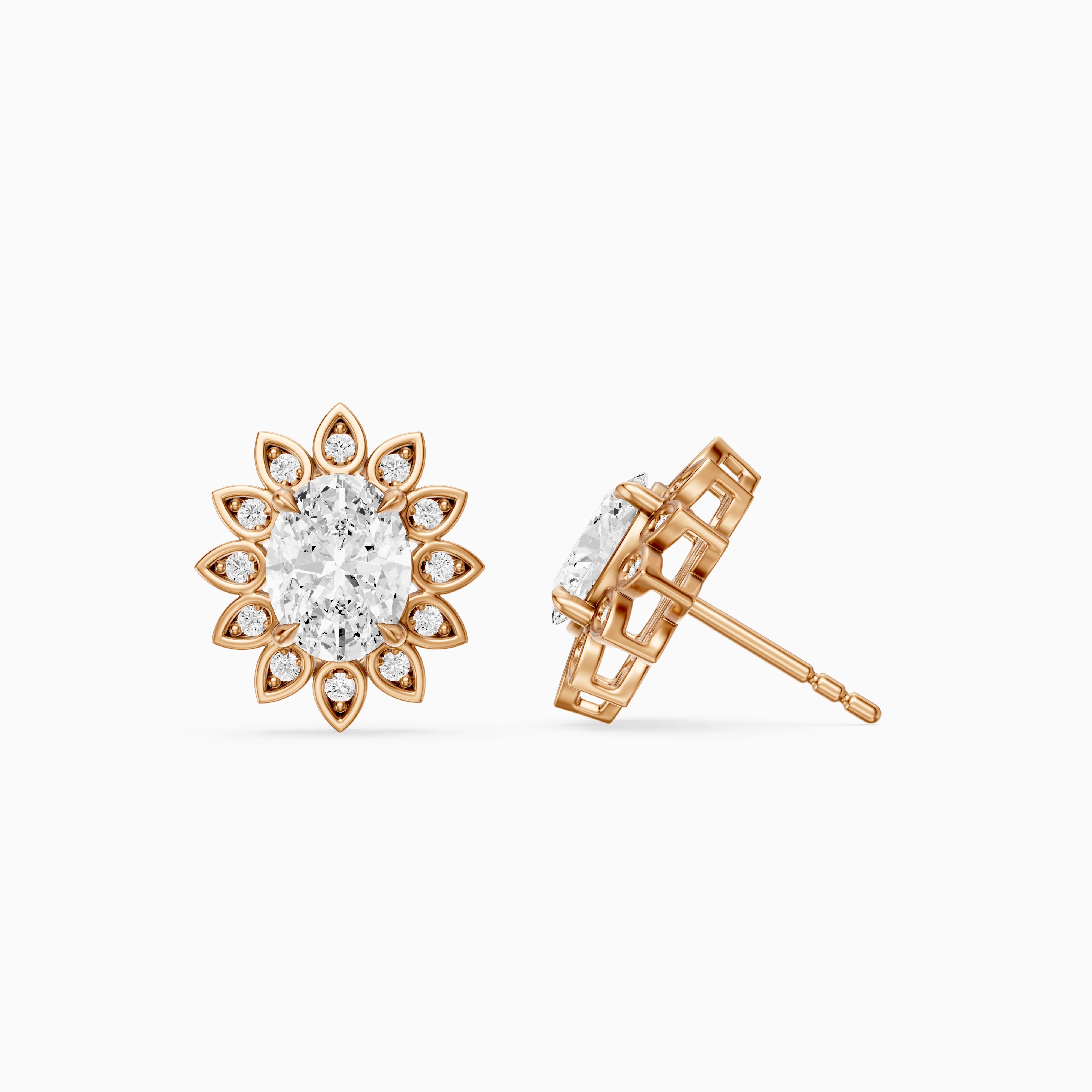 Zaira Oval Shape Lab Grown Diamond Vintage Halo Earrings
