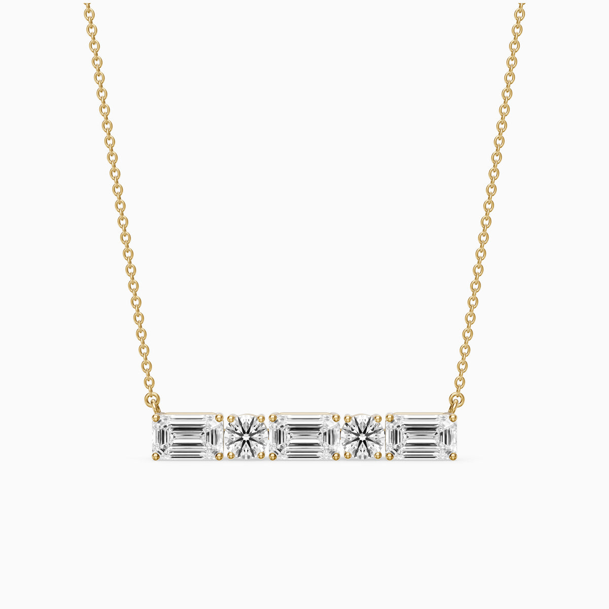 Gabriela Emerald and Round Lab Grown Diamond Bar Necklace