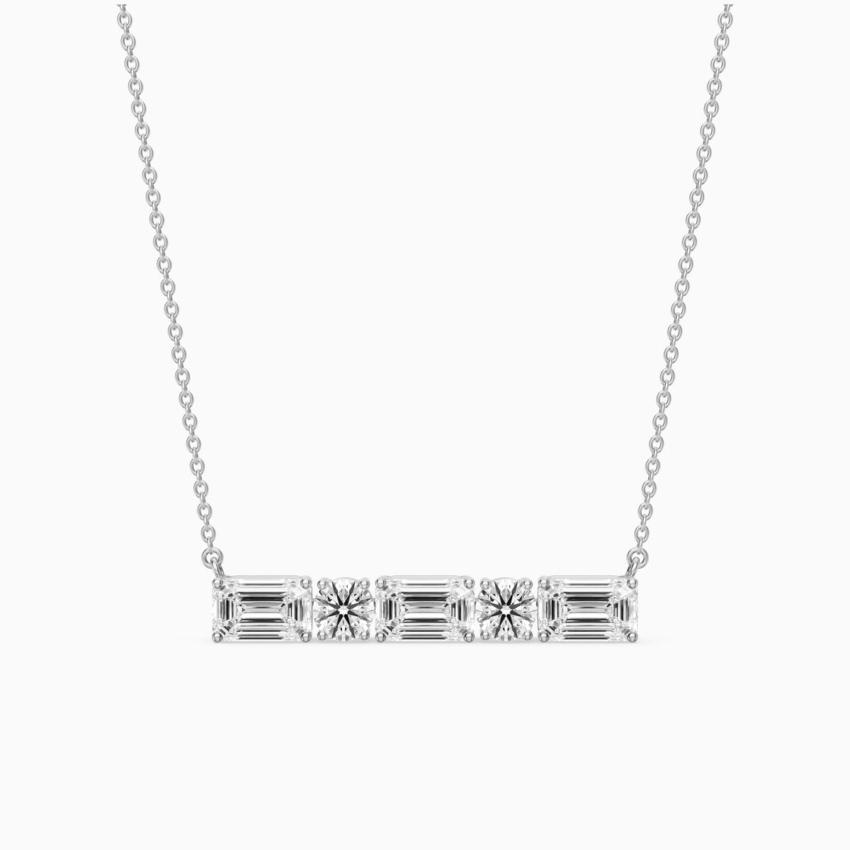 Gabriela Emerald and Round Lab Grown Diamond Bar Necklace